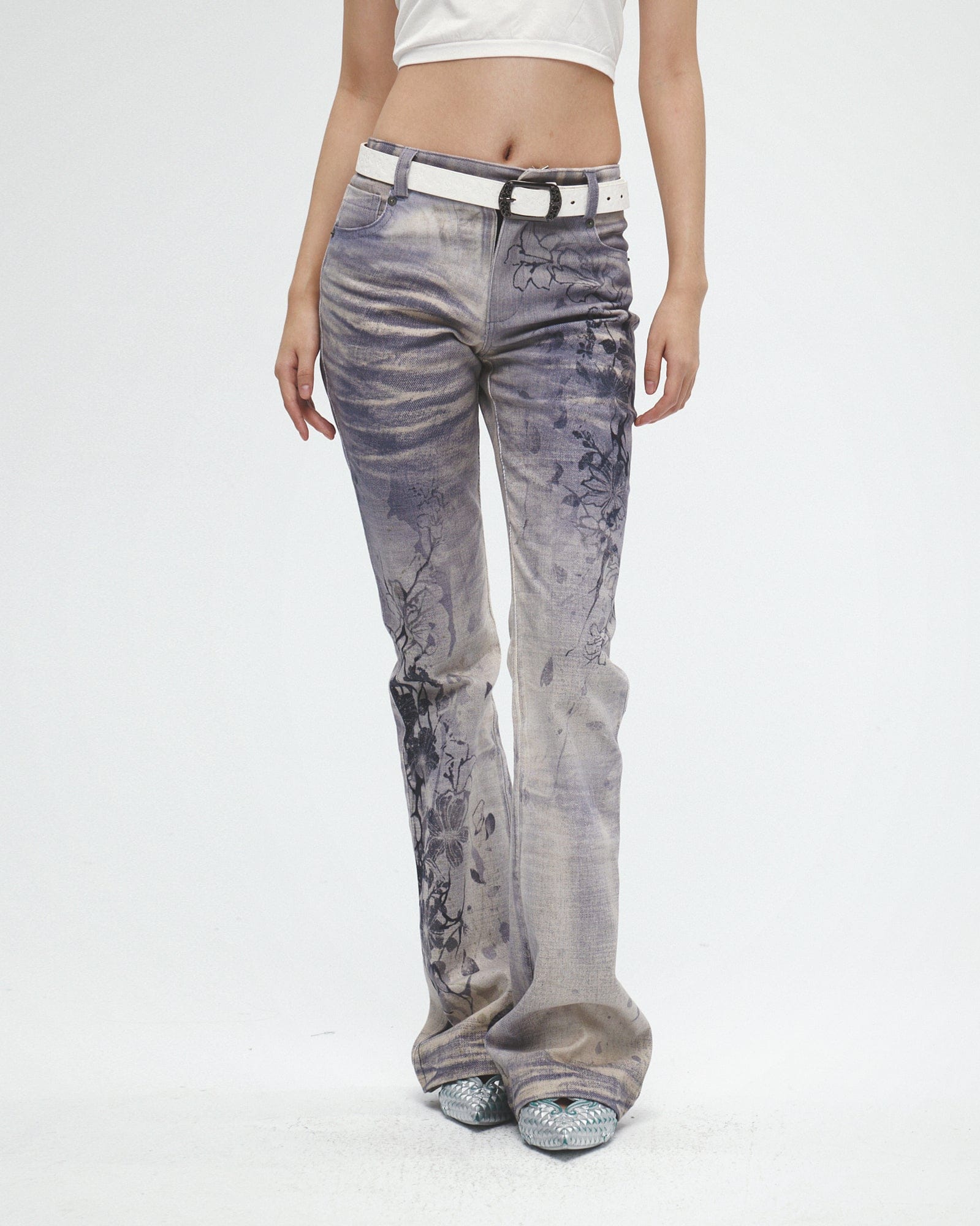 FAYCHUI Ink Floral  Dirty Fit Washed Jeans
