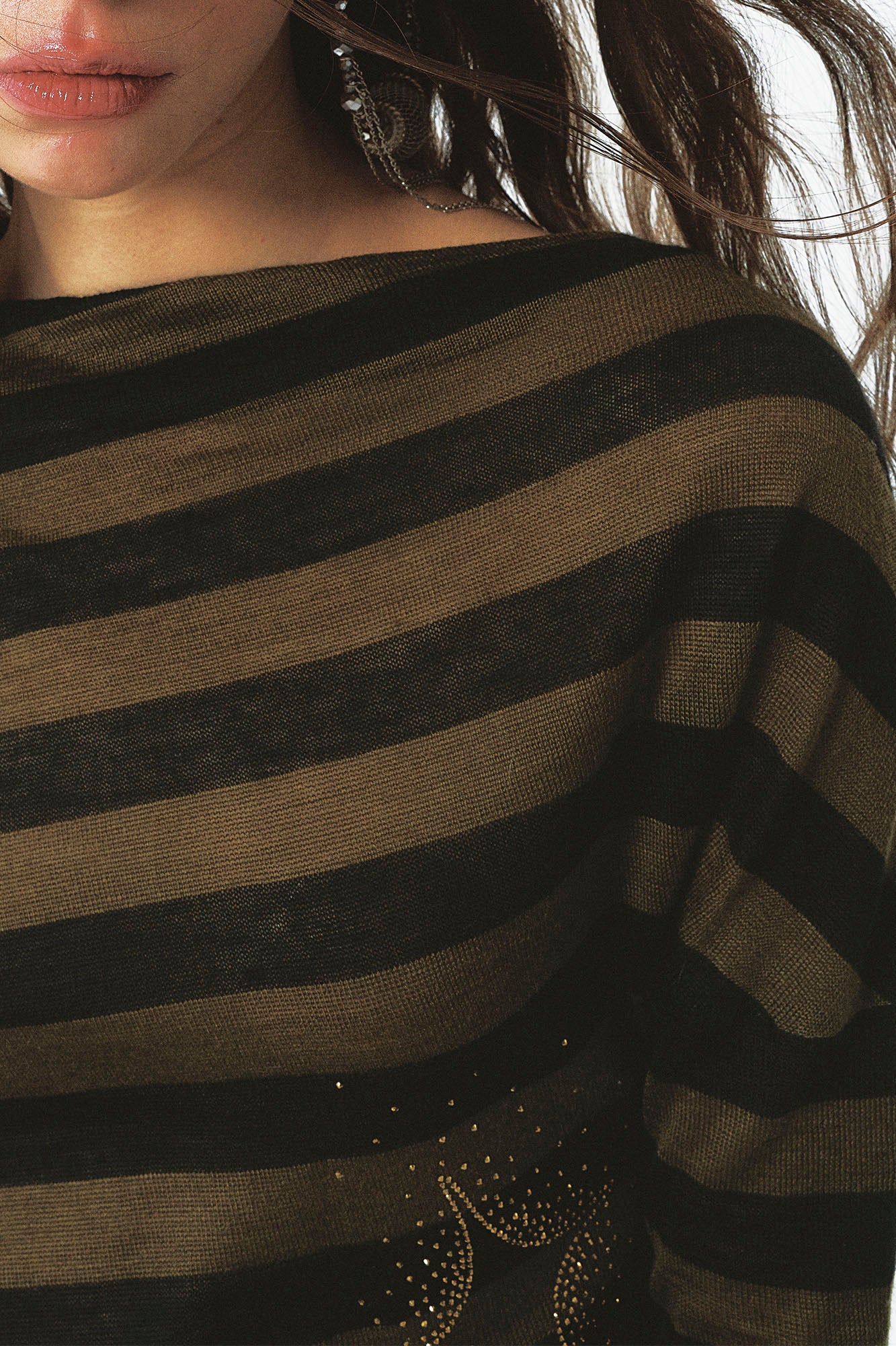NINETYNINE PERCENT Striped Diamond Long-Sleeve Knit Top