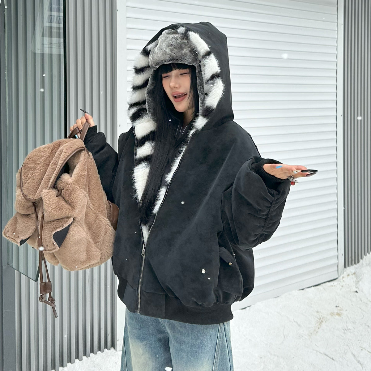 FREE CENTER Reversible Hooded Puffer Jacket