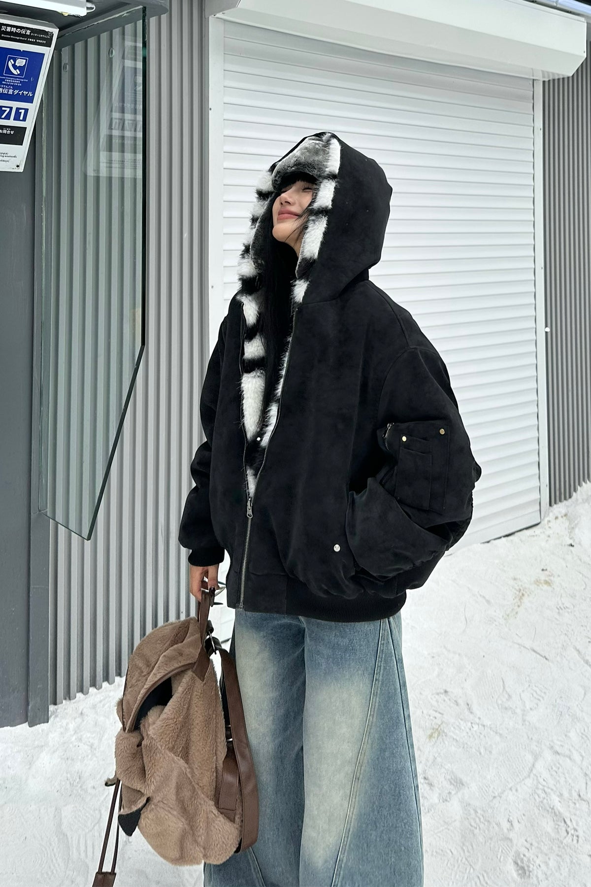 FREE CENTER Reversible Hooded Puffer Jacket