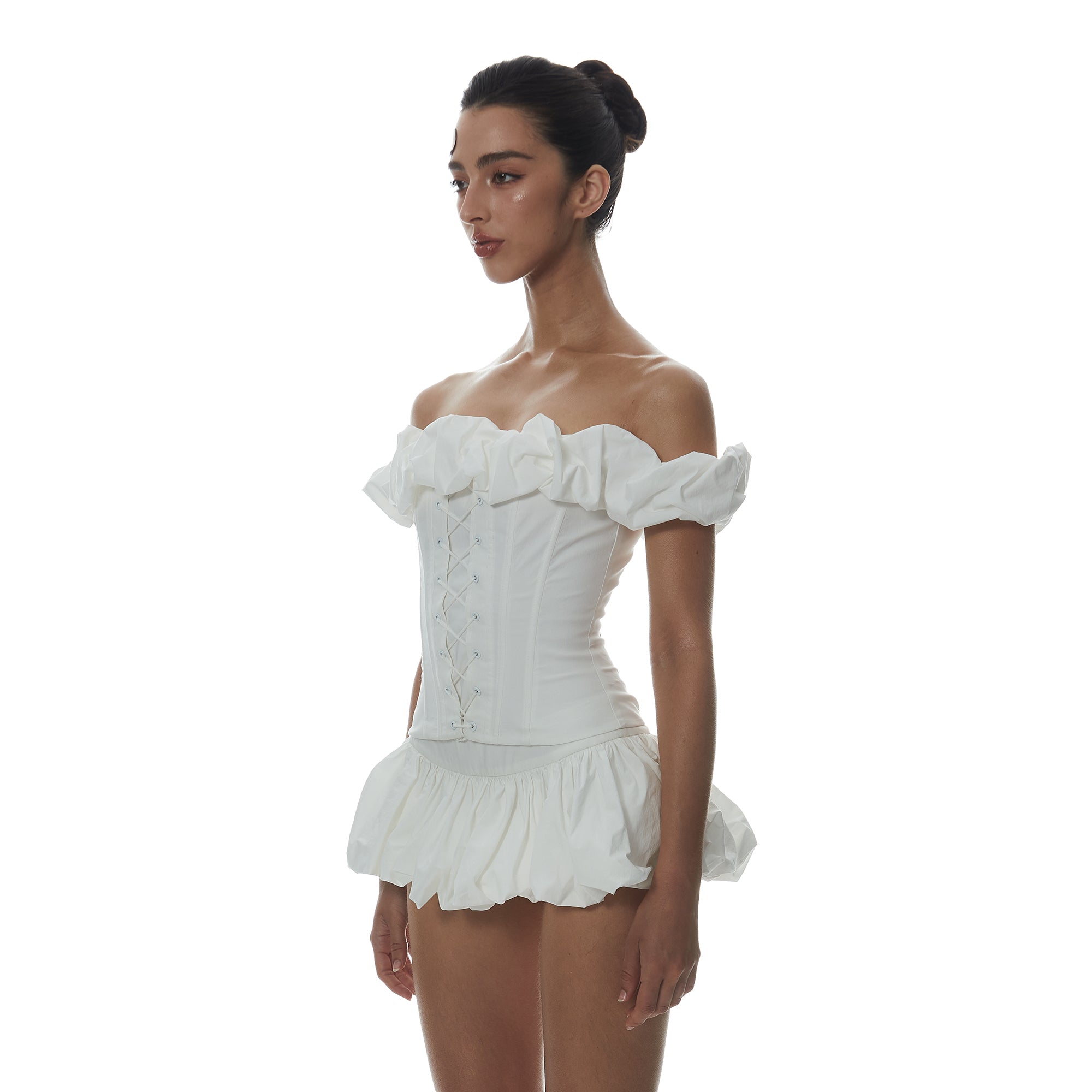 MILLIONLOTUS Ruffle Off-Shoulder Corset Top & Bubble Skirt Set