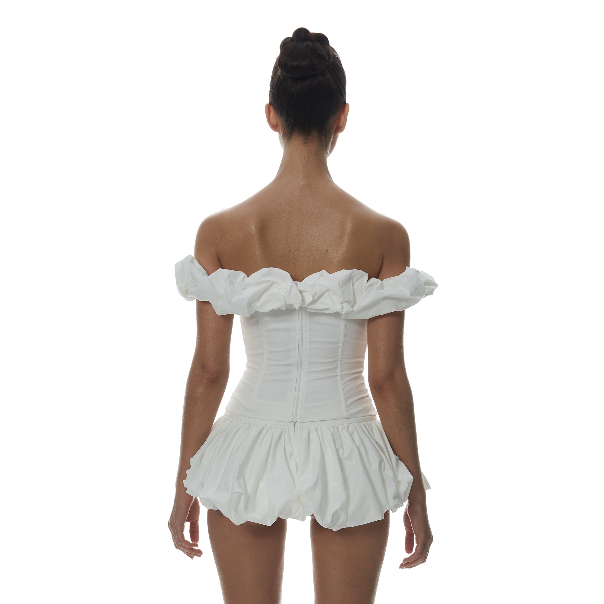 MILLIONLOTUS Ruffle Off-Shoulder Corset Top & Bubble Skirt Set