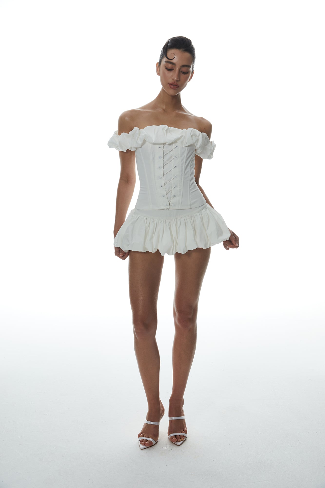 MILLIONLOTUS Ruffle Off-Shoulder Corset Top & Bubble Skirt Set