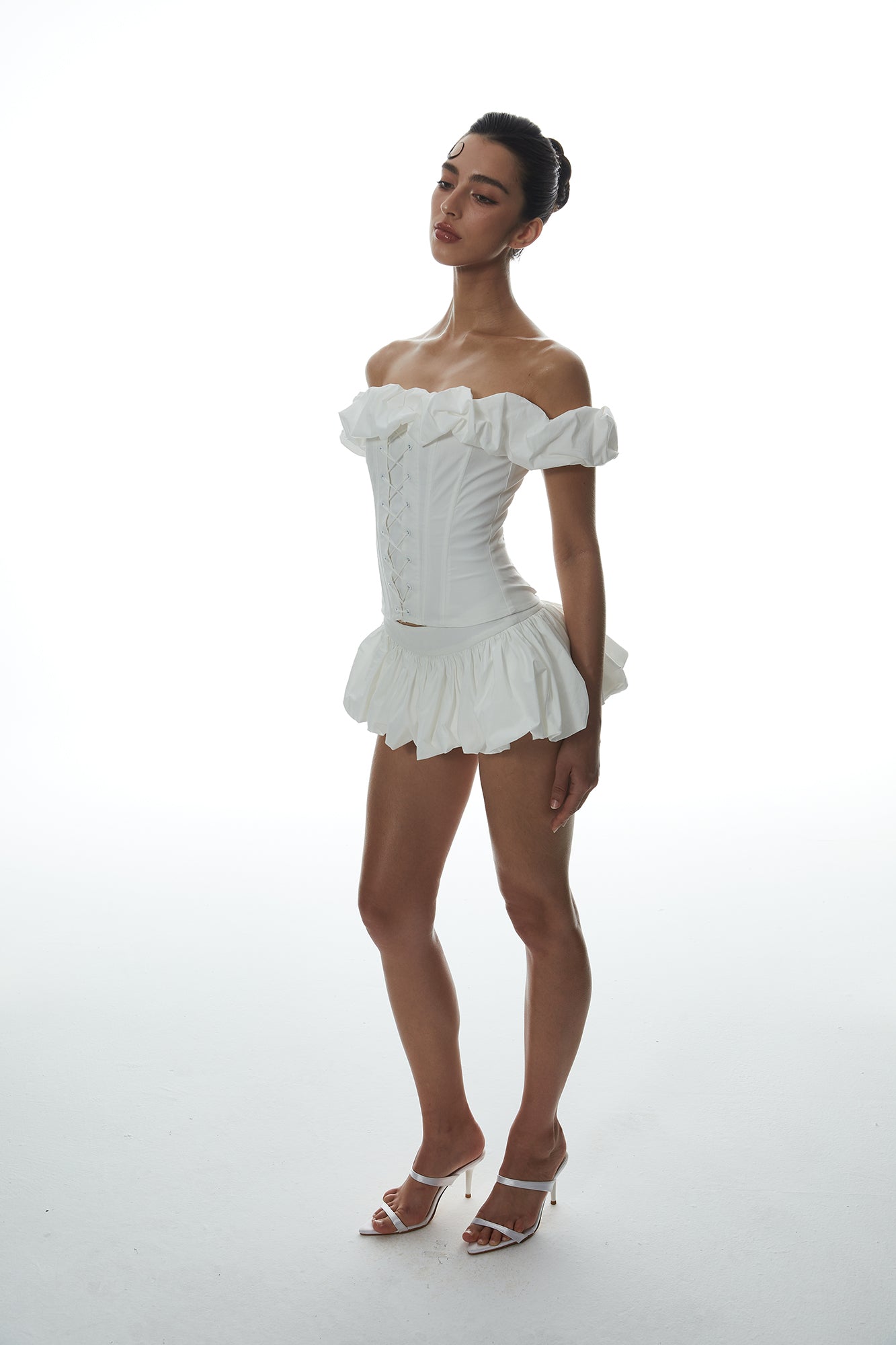 MILLIONLOTUS Ruffle Off-Shoulder Corset Top & Bubble Skirt Set