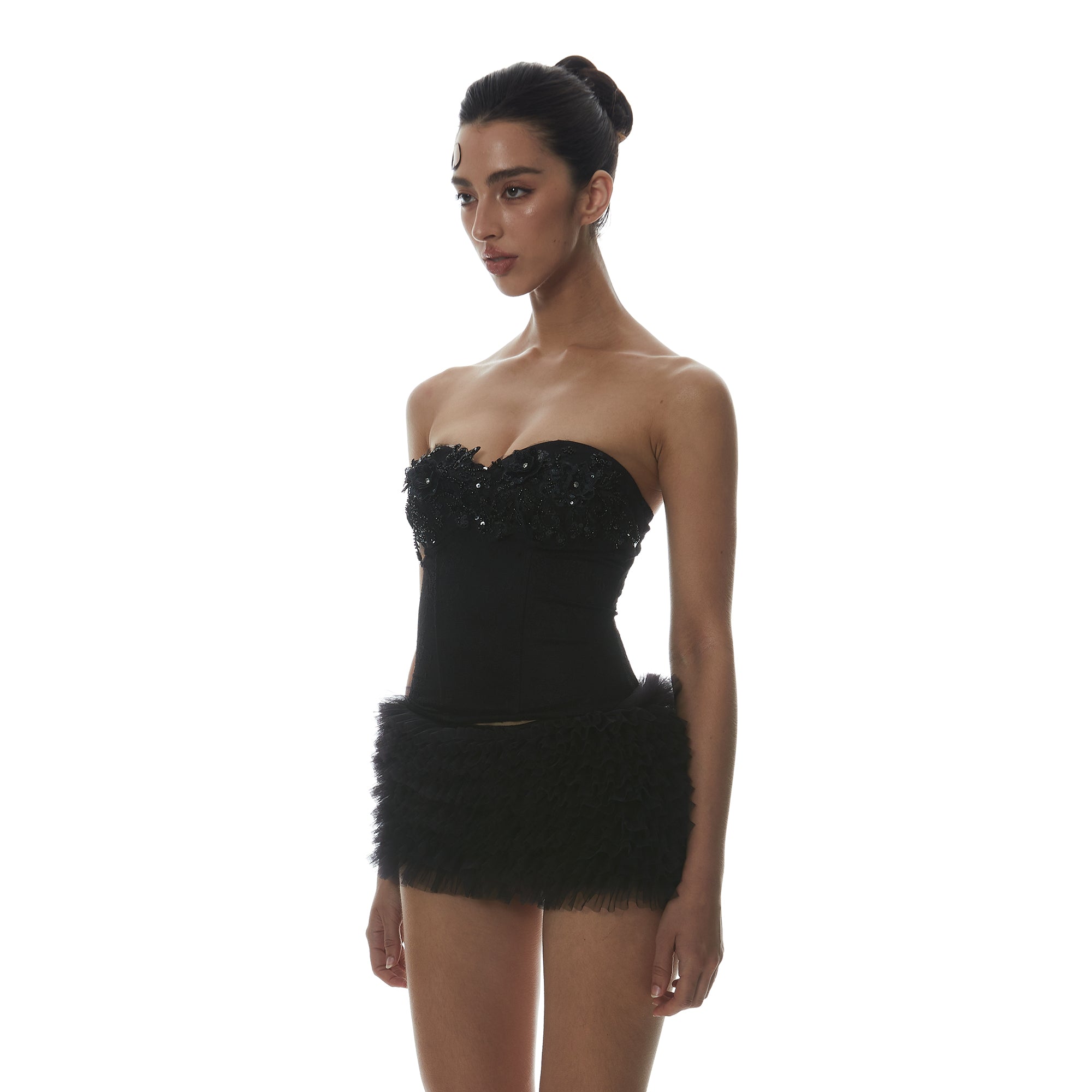 MILLIONLOTUS Embroidered Corset & Hip-Sculpting Mini Skirt Set
