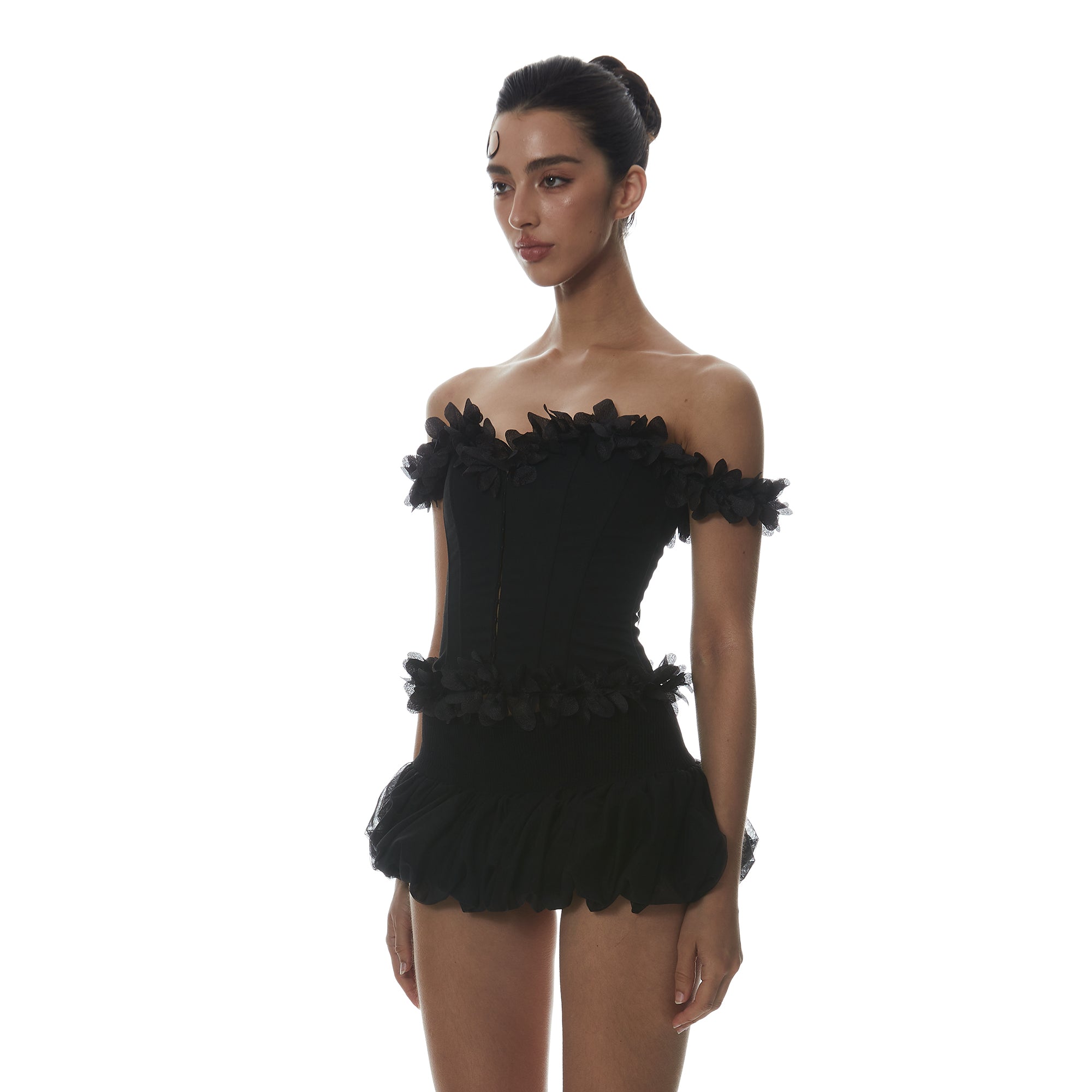 MILLIONLOTUS Lace Trim Boned Bustier & Sculpted Mini Skirt Set