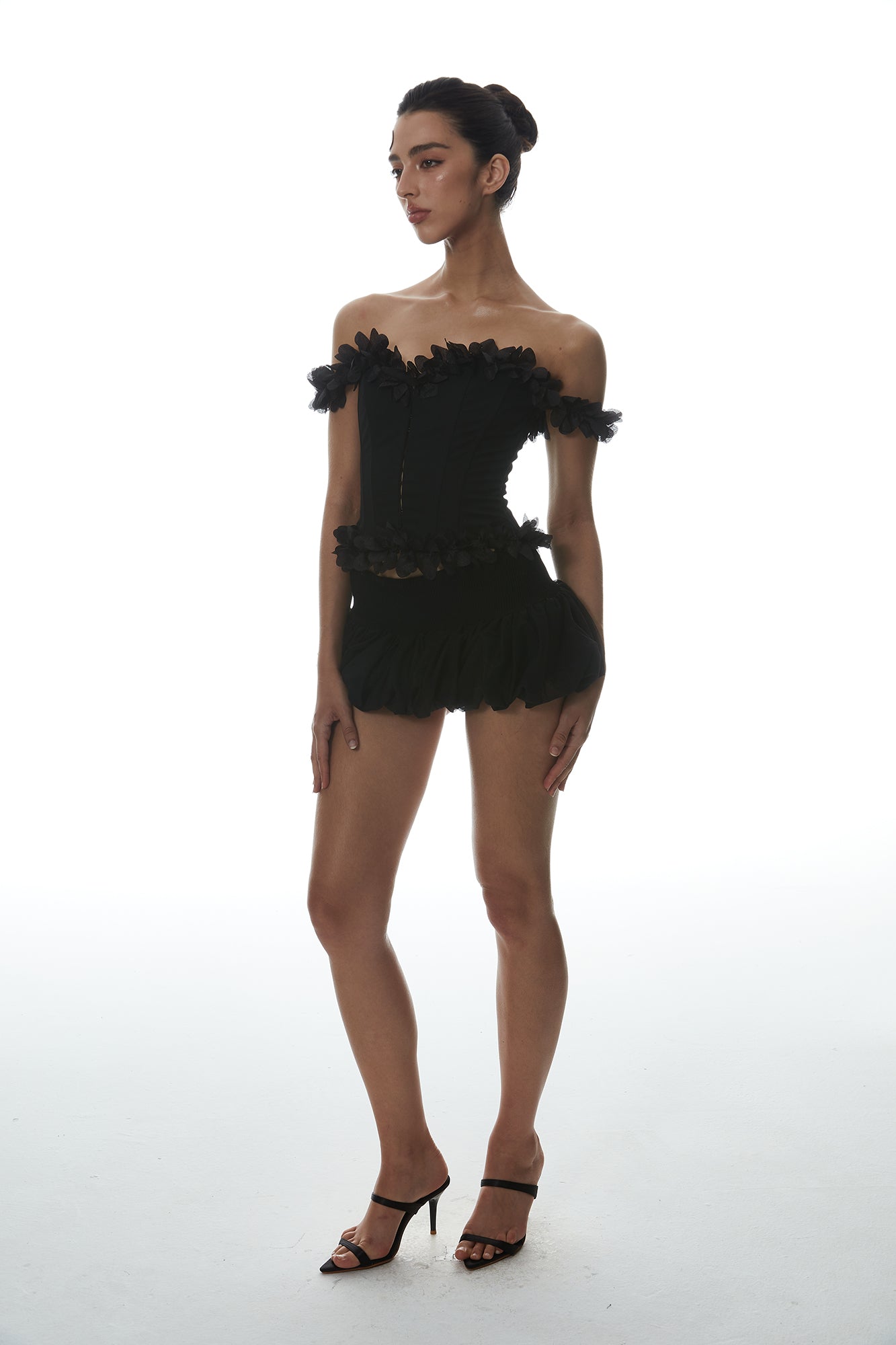 MILLIONLOTUS Lace Trim Boned Bustier & Sculpted Mini Skirt Set