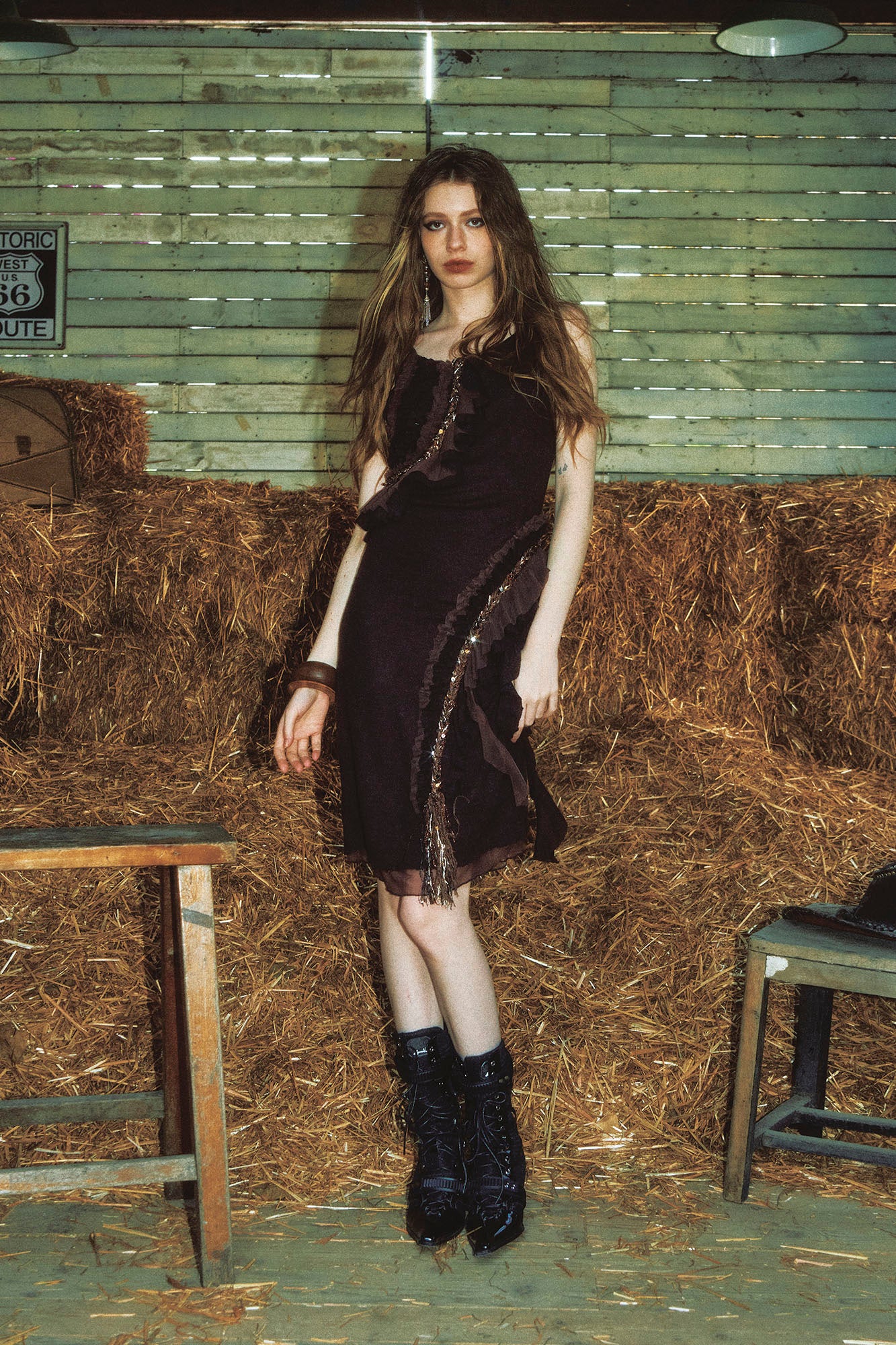 NINETYNINE PERCENT Sheer-Back Ruffle-Trim Midi Dress