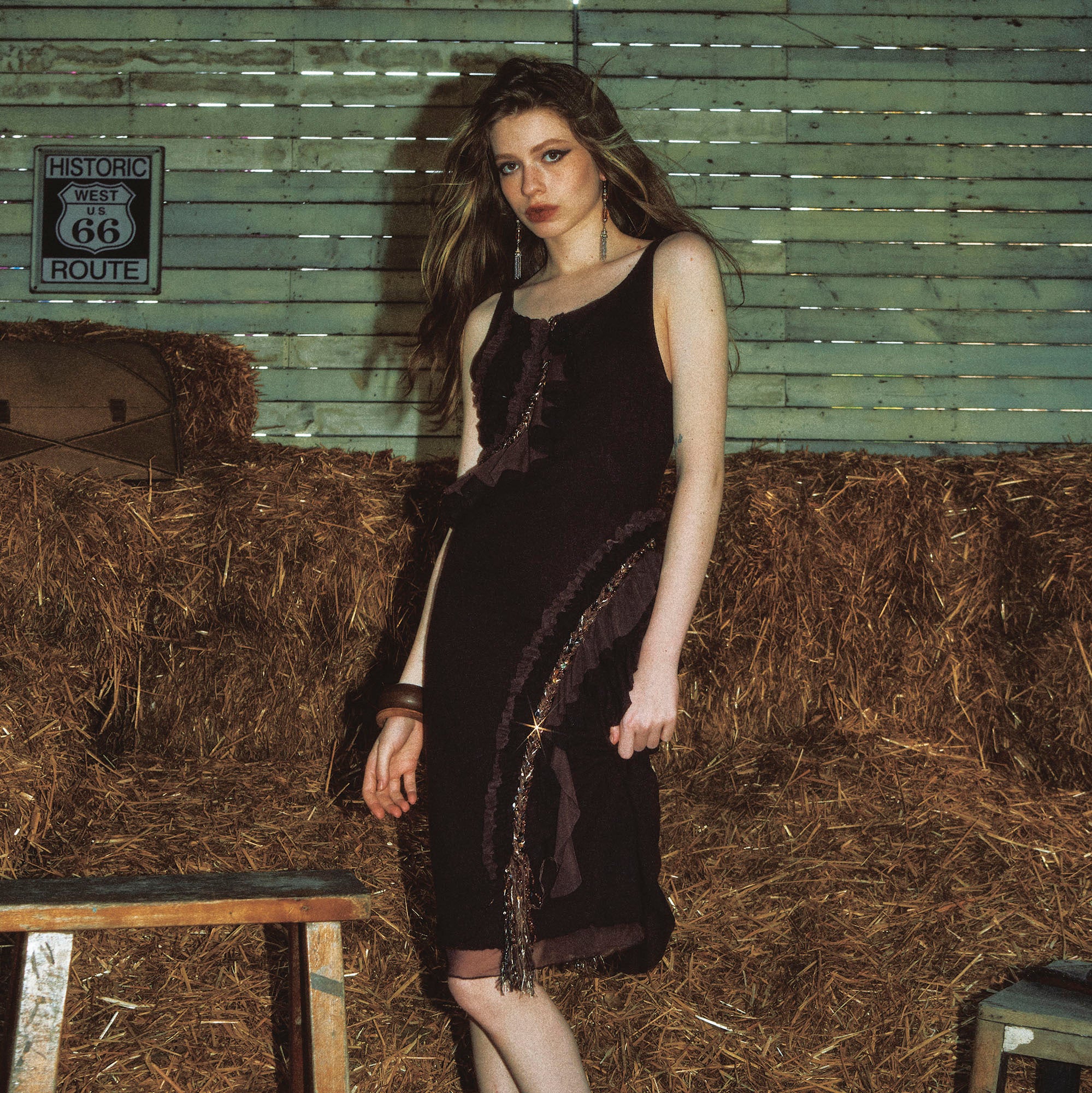 NINETYNINE PERCENT Sheer-Back Ruffle-Trim Midi Dress