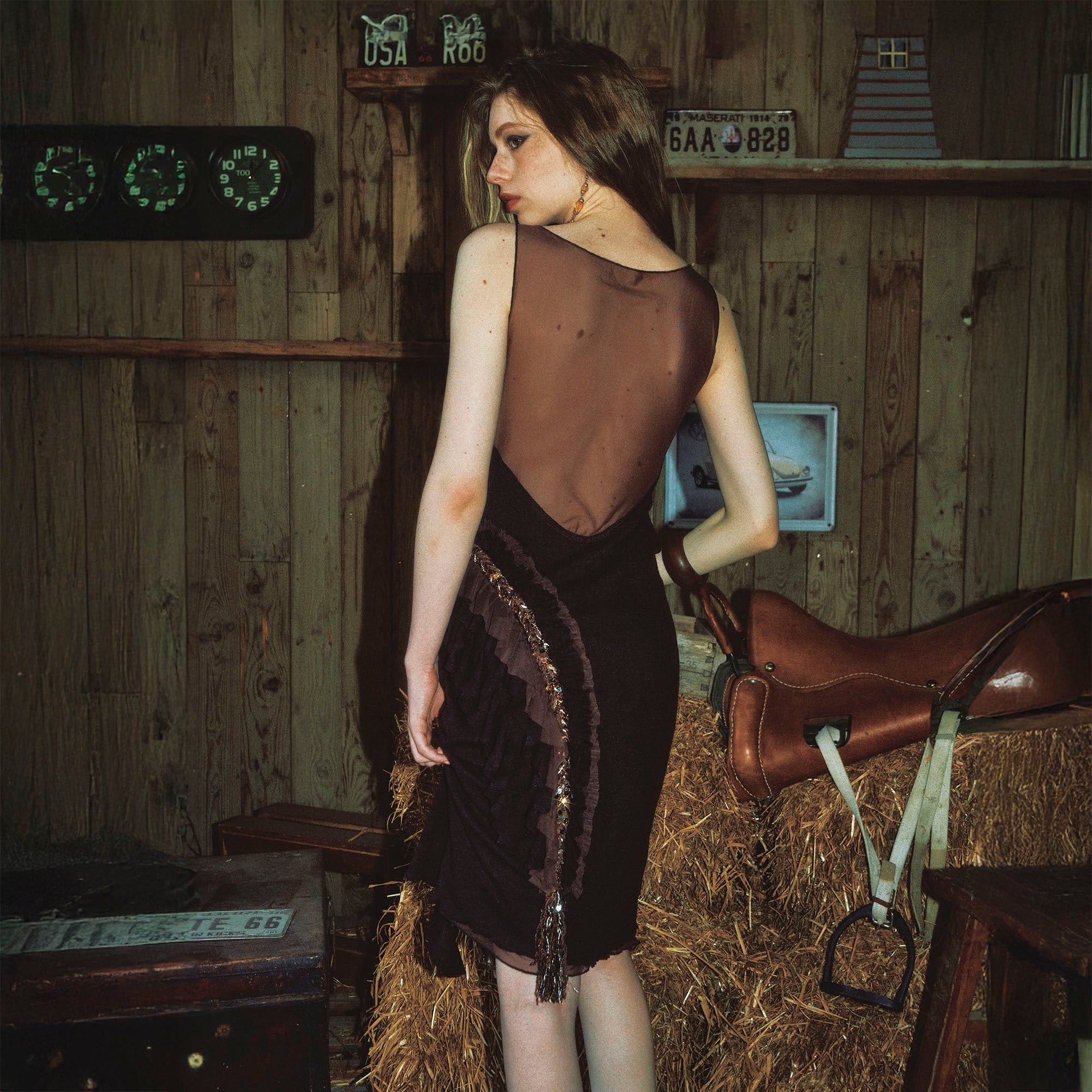NINETYNINE PERCENT Sheer-Back Ruffle-Trim Midi Dress