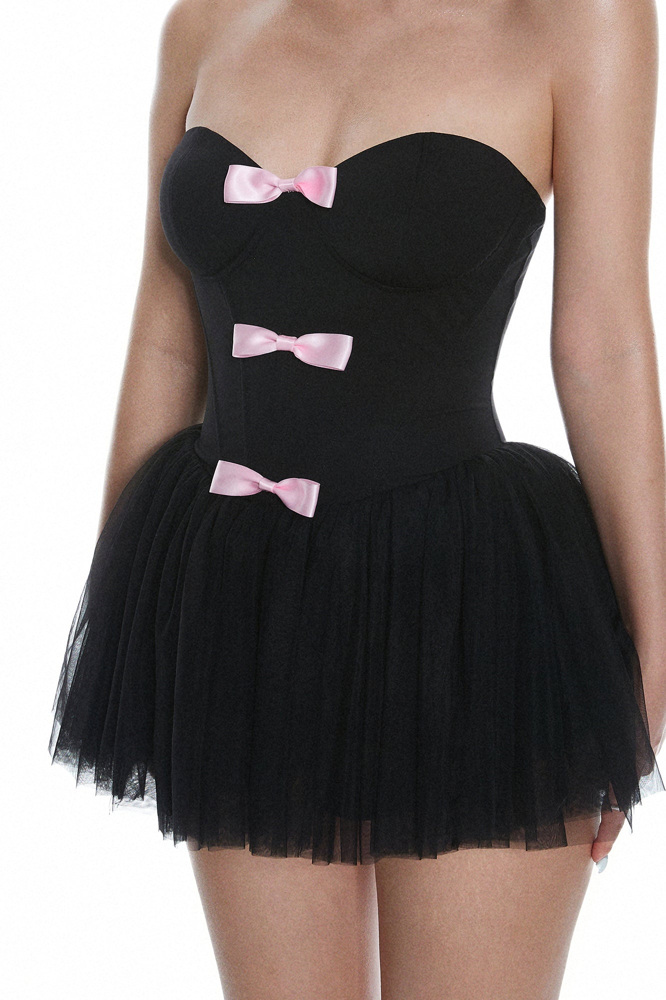 MILLIONLOTUS Bow-Trim Strapless Mini Dress
