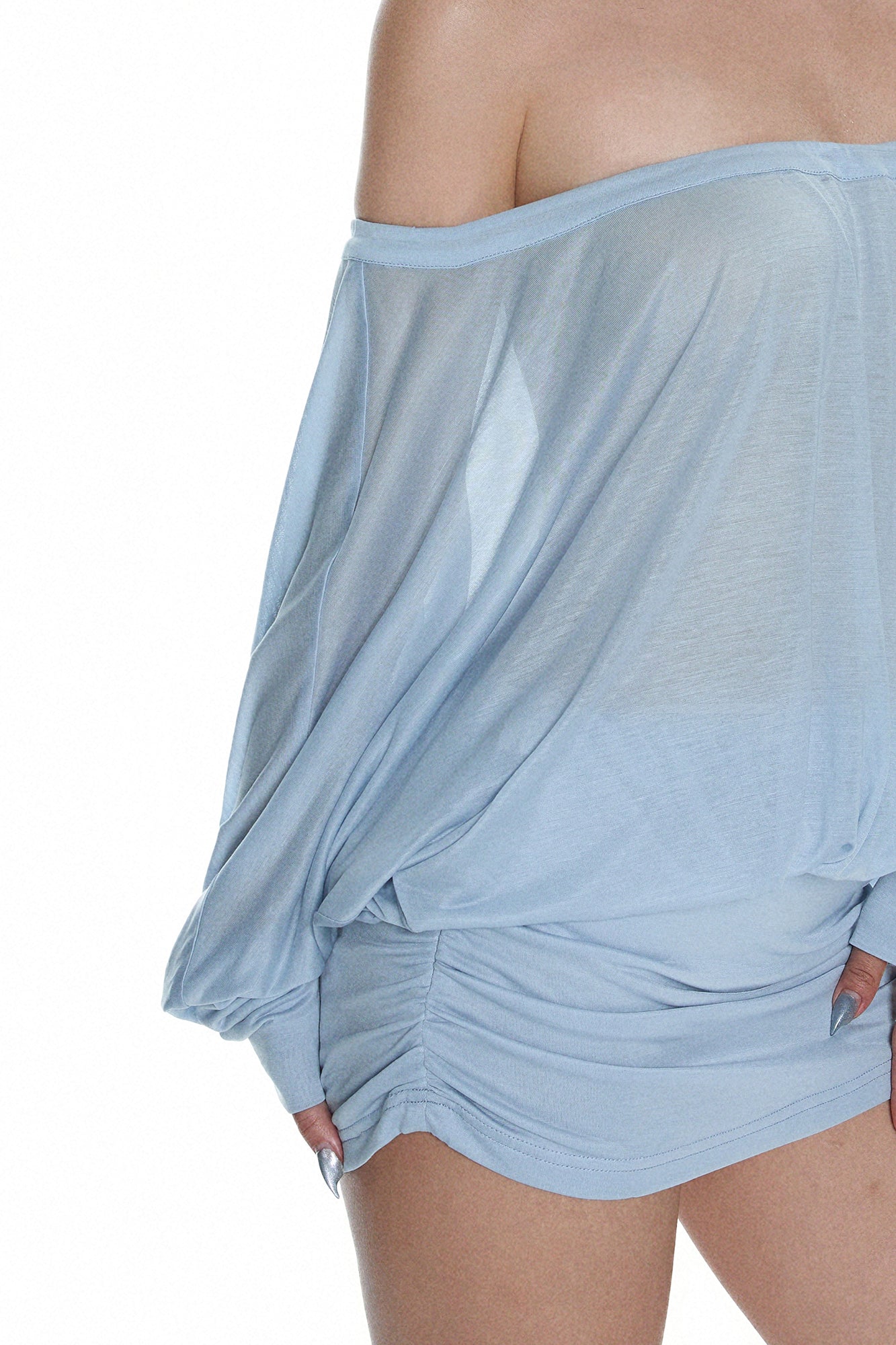 MILLIONLOTUS Off-Shoulder Blouson Ruched Mini Dress