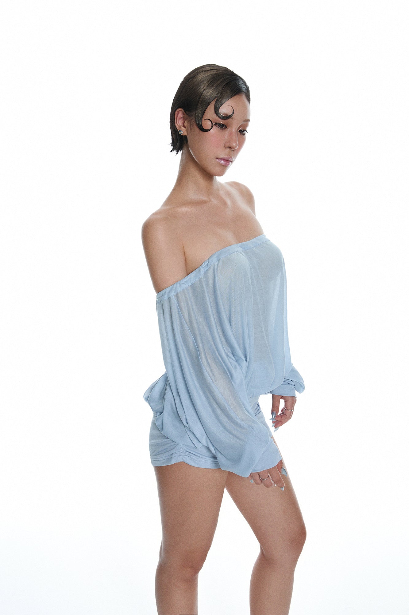 MILLIONLOTUS Off-Shoulder Blouson Ruched Mini Dress