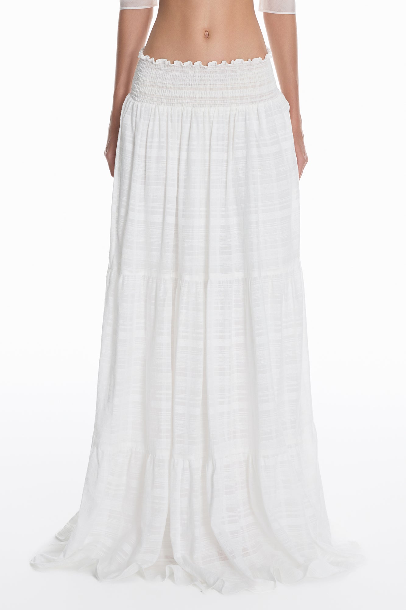 MILLIONLOTUS Ruffle Crop Top & Smocked Maxi Skirt Set