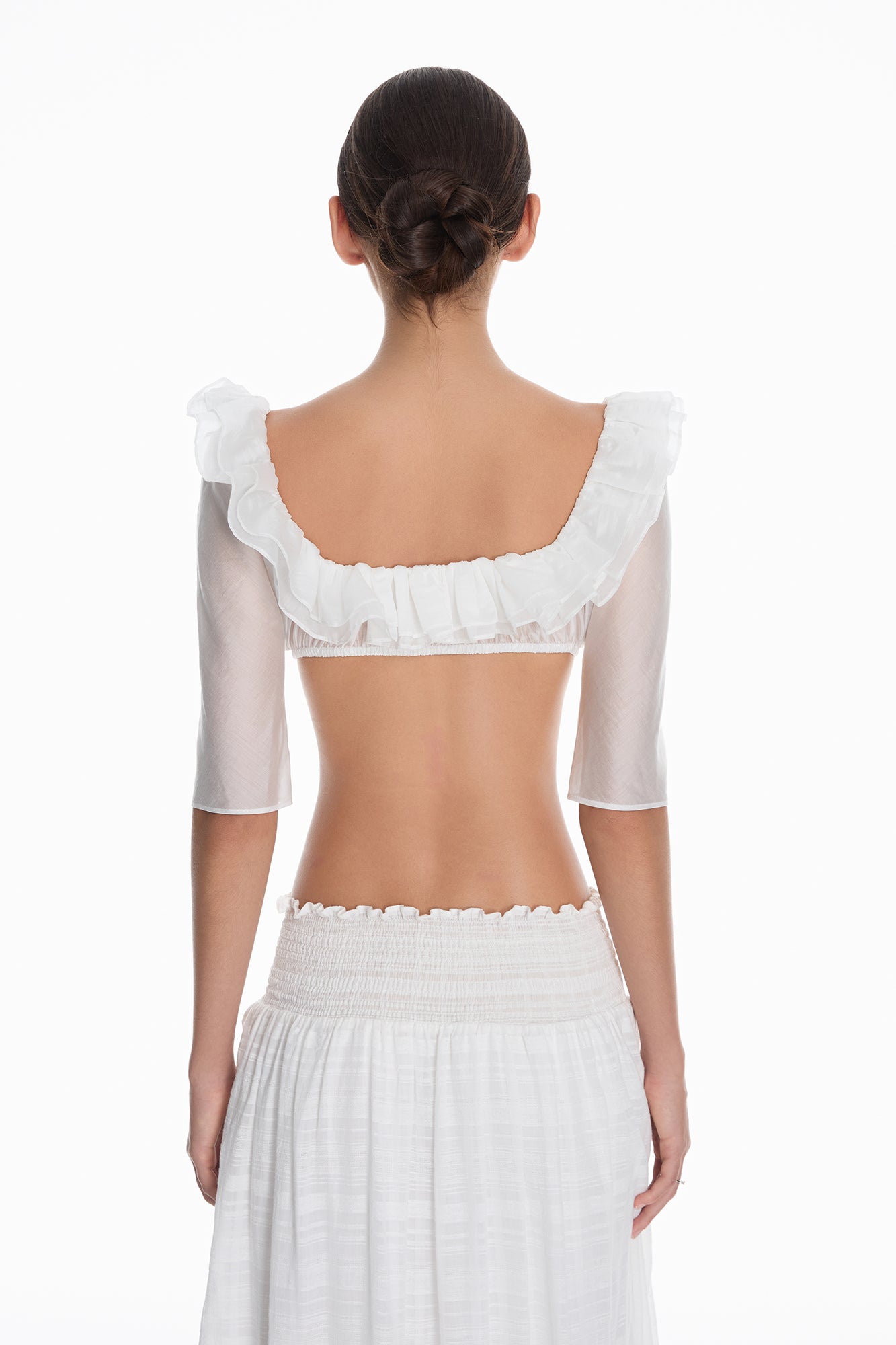 MILLIONLOTUS Ruffle Crop Top & Smocked Maxi Skirt Set