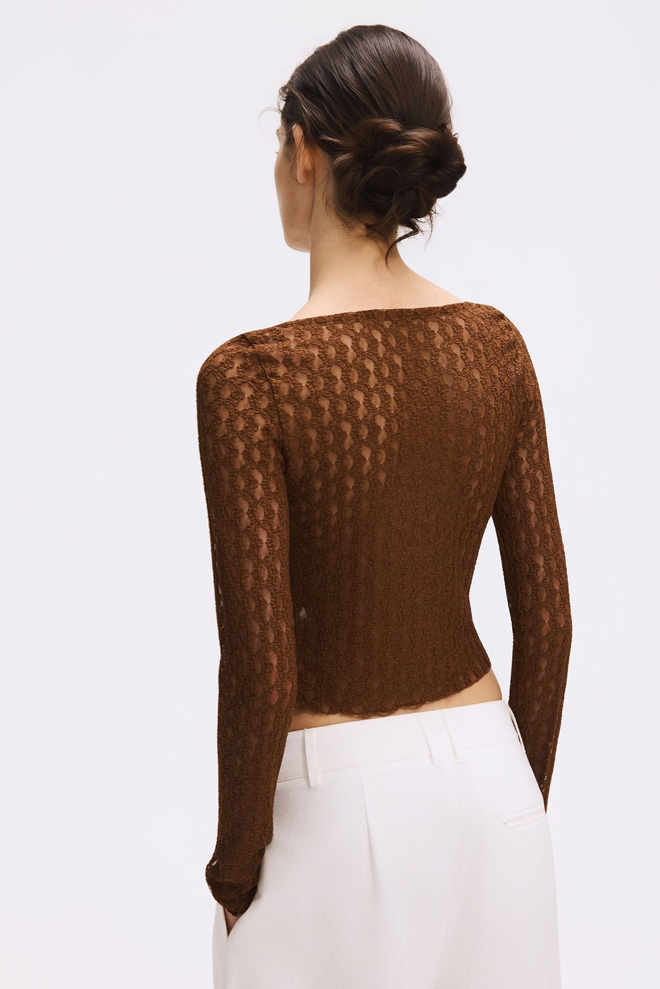 ARTIFICIAL WORLD Lace Wrap-Neck Long-Sleeve Tee