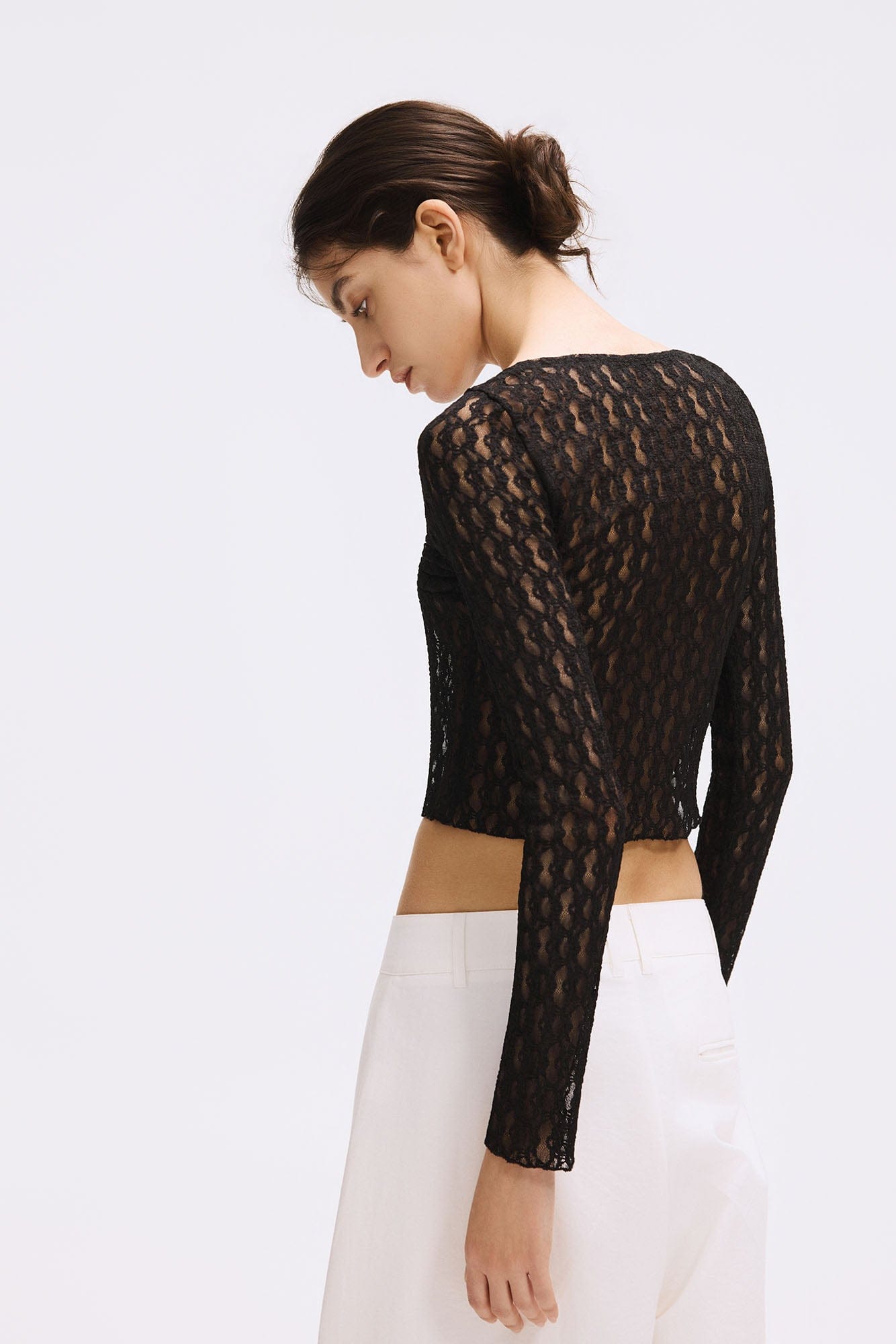 ARTIFICIAL WORLD Lace Wrap-Neck Long-Sleeve Tee