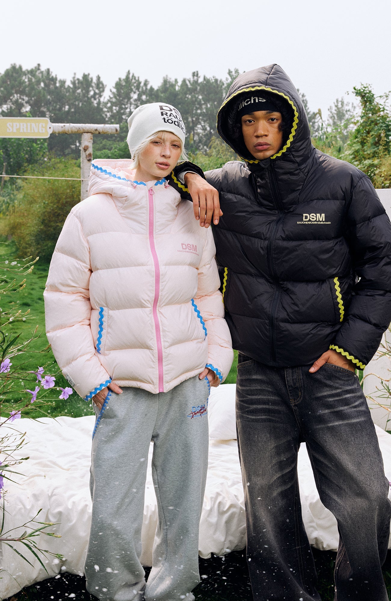 DONSMOKE Wavy Trim Hooded Down Puffer