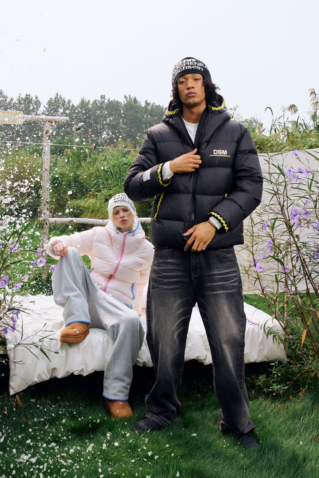 DONSMOKE Wavy Trim Hooded Down Puffer