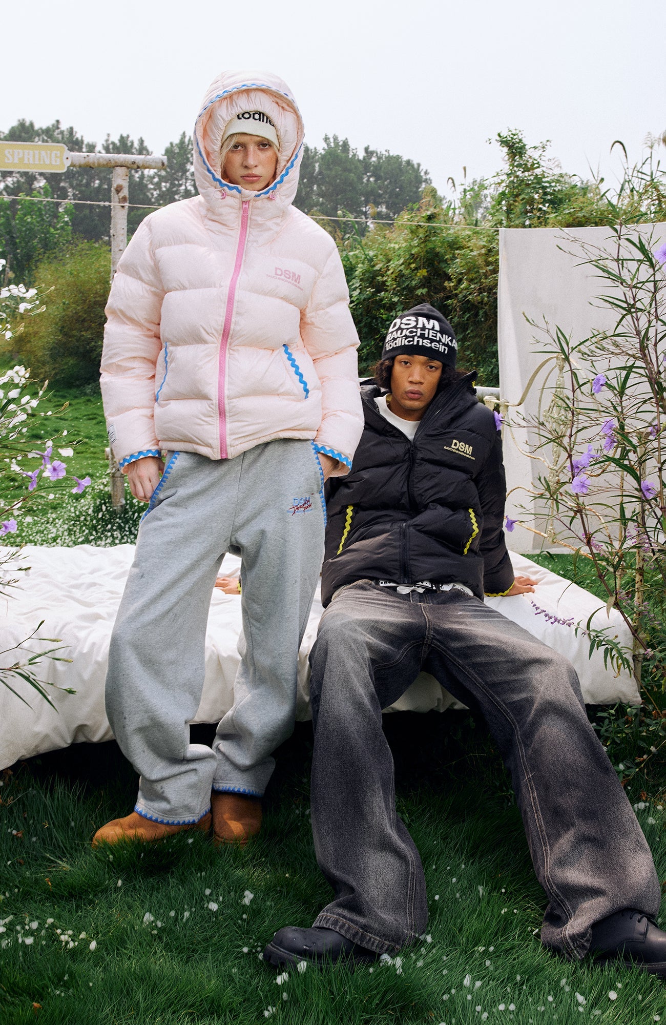 DONSMOKE Wavy Trim Hooded Down Puffer