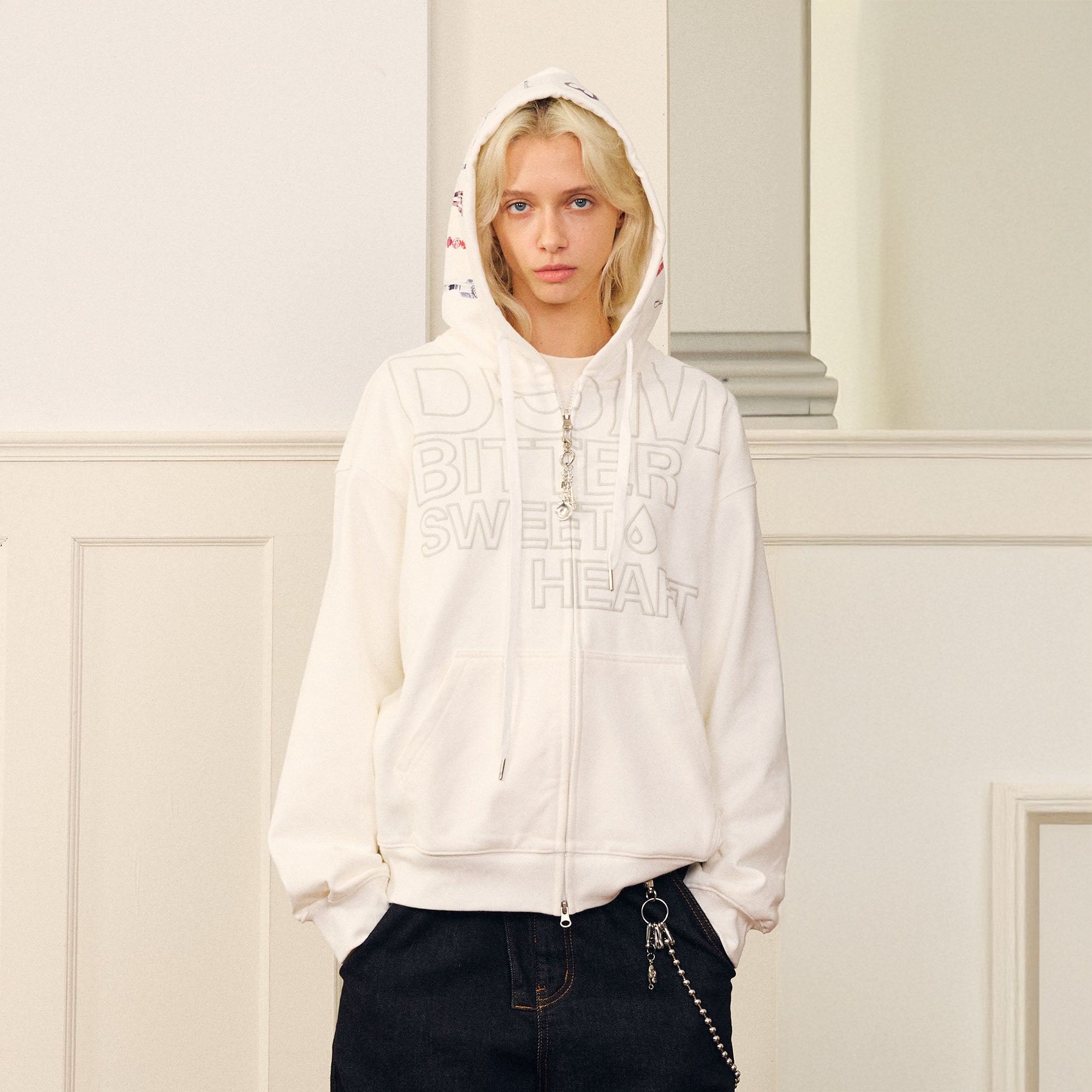 DONSMOKE Hairclip Graphic Double-Zip Hooded Jacket