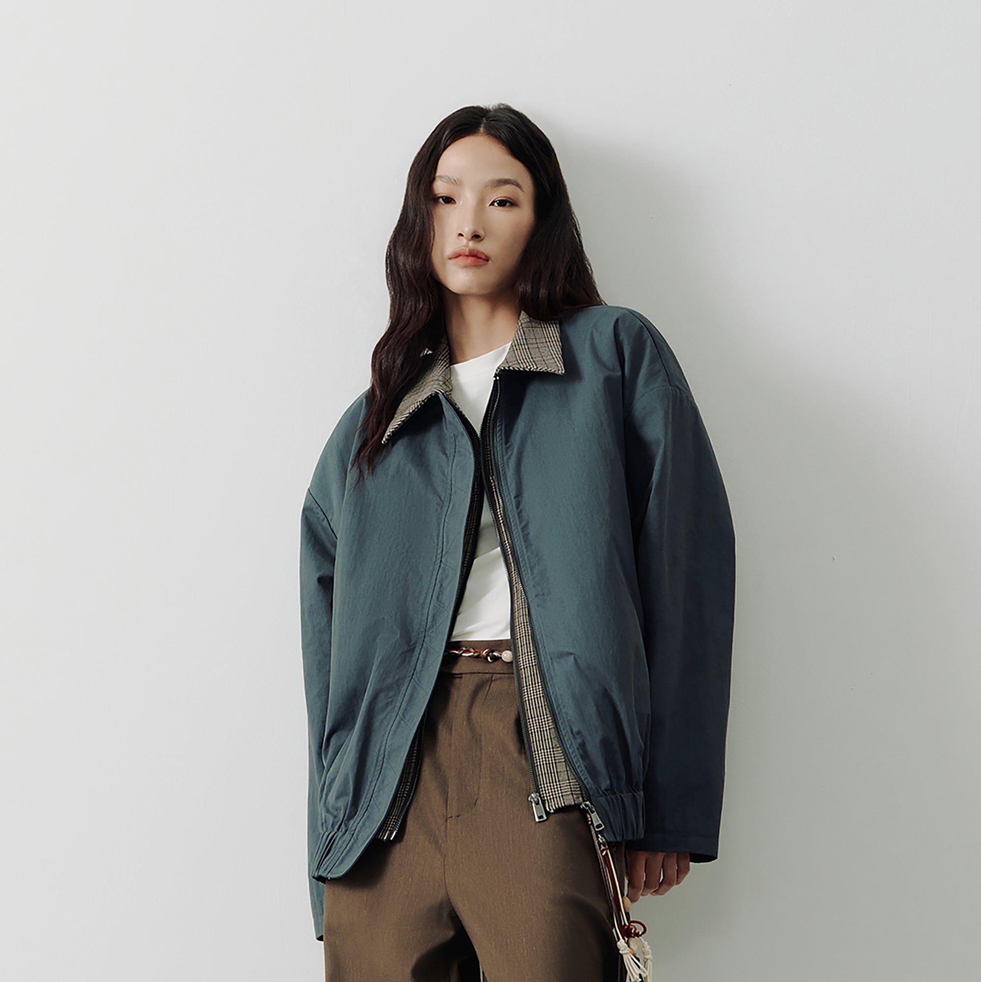 SAME FLOW Retro Reversible Plaid Layered Jacket