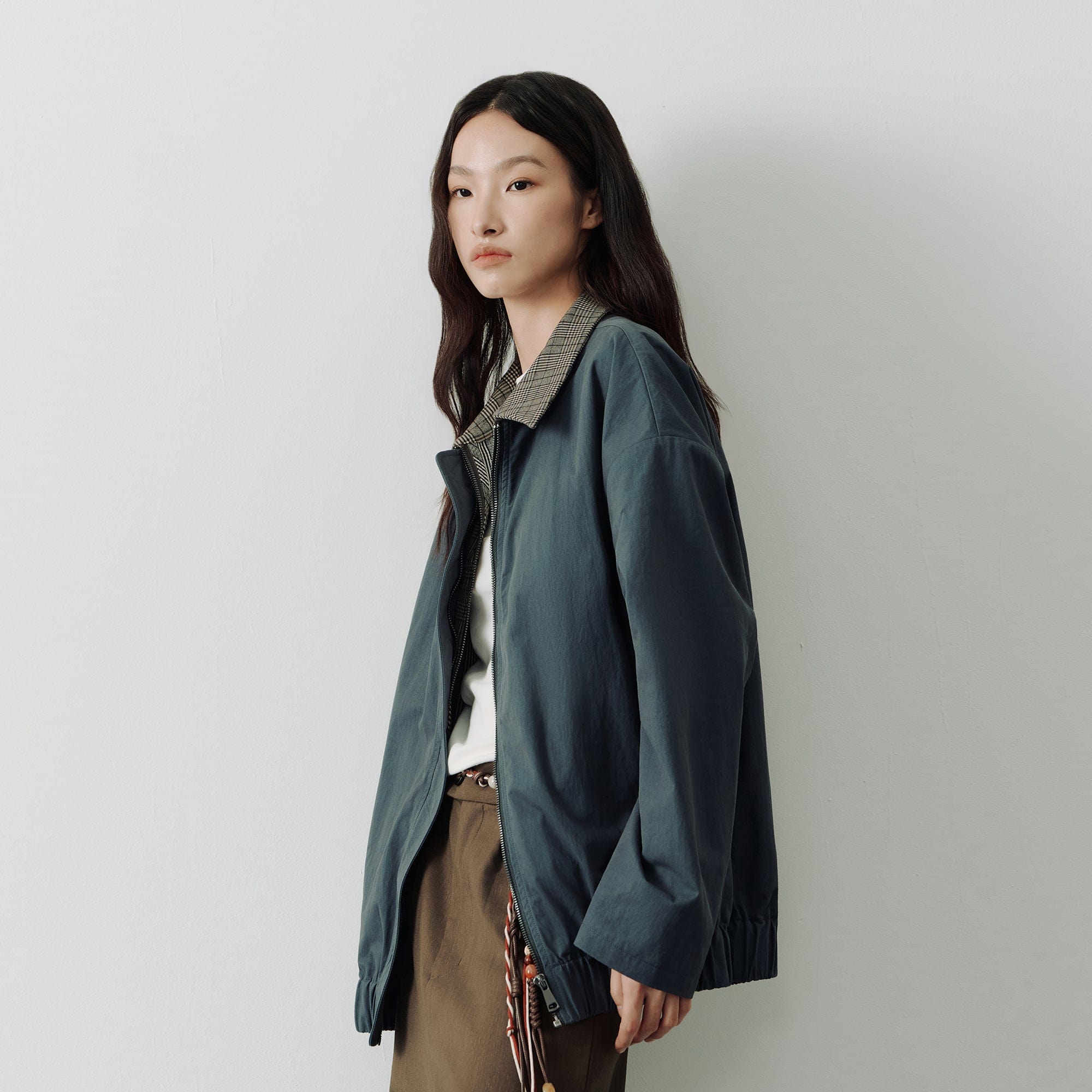 SAME FLOW Retro Reversible Plaid Layered Jacket