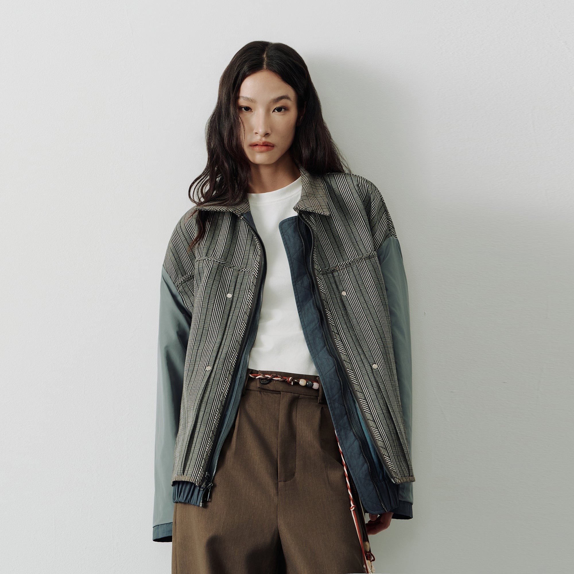 SAME FLOW Retro Reversible Plaid Layered Jacket