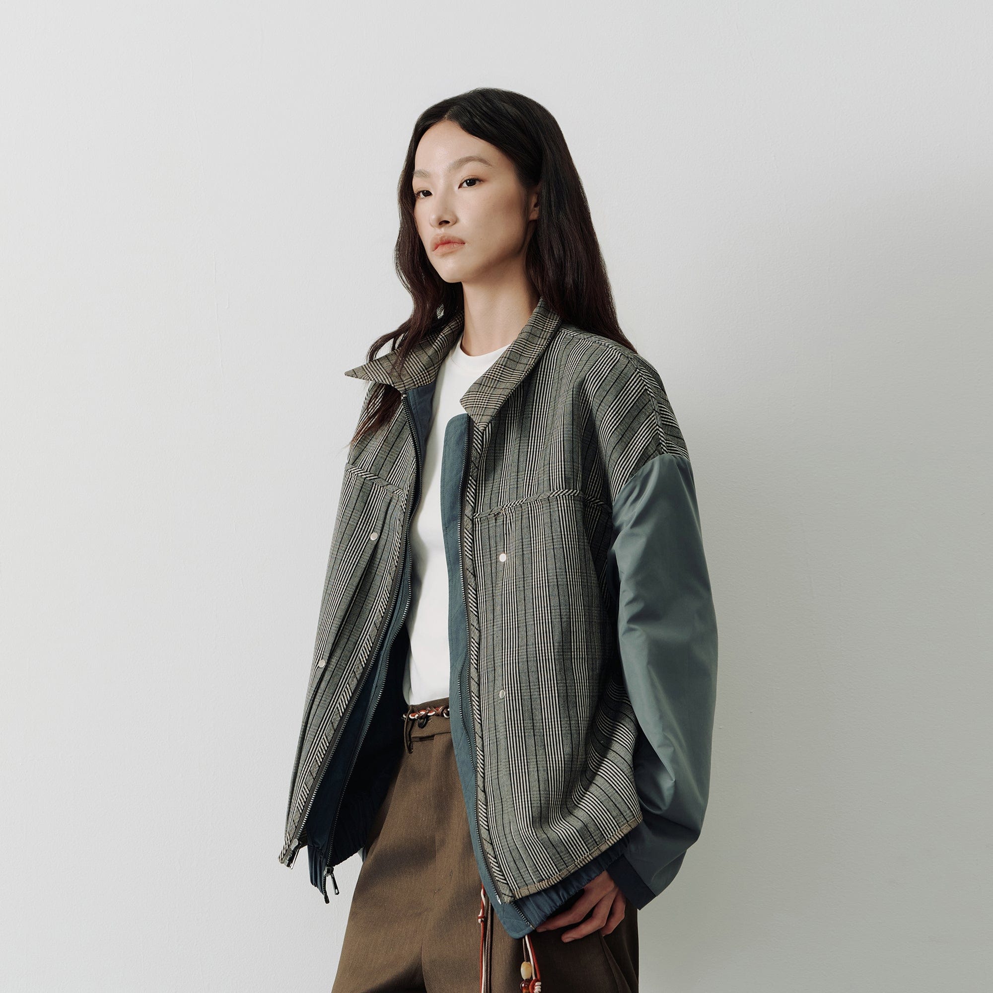 SAME FLOW Retro Reversible Plaid Layered Jacket