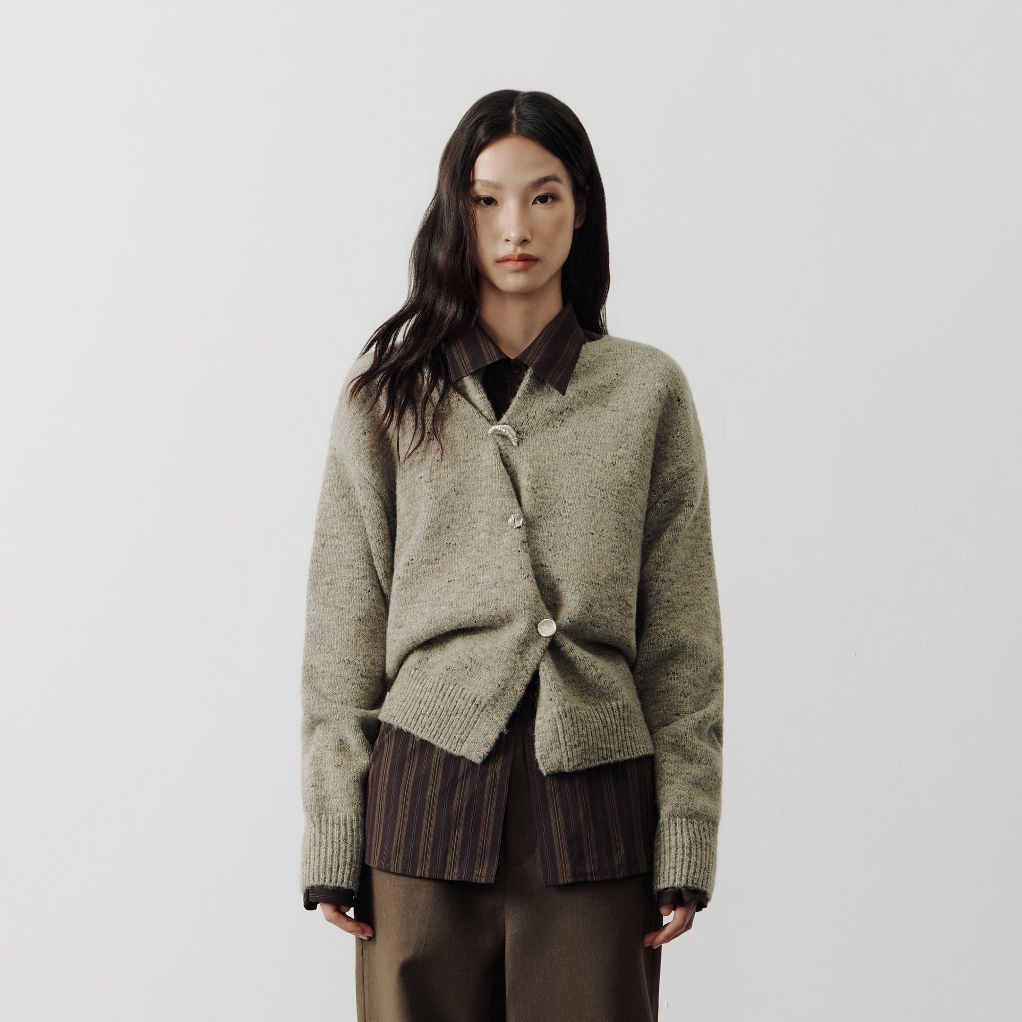 SAME FLOW Asymmetrical Button Wool-Blend Cardigan