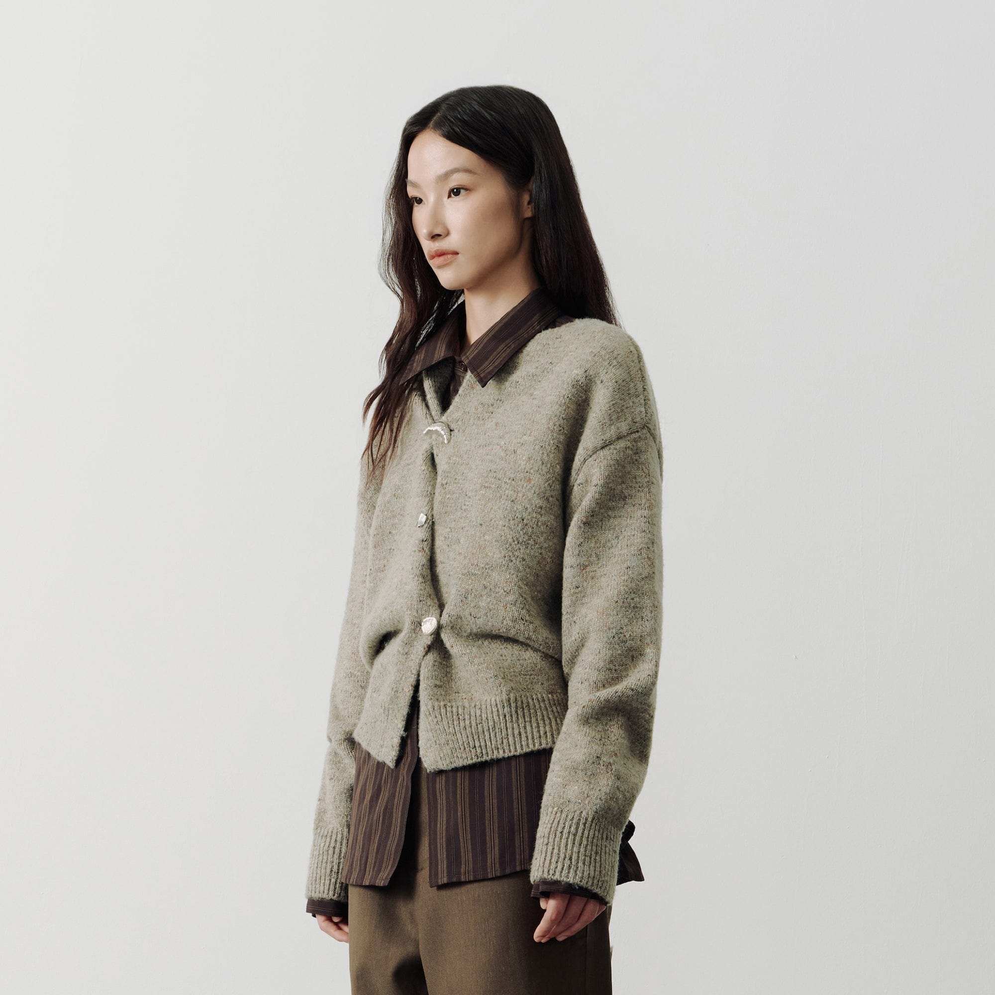 SAME FLOW Asymmetrical Button Wool-Blend Cardigan