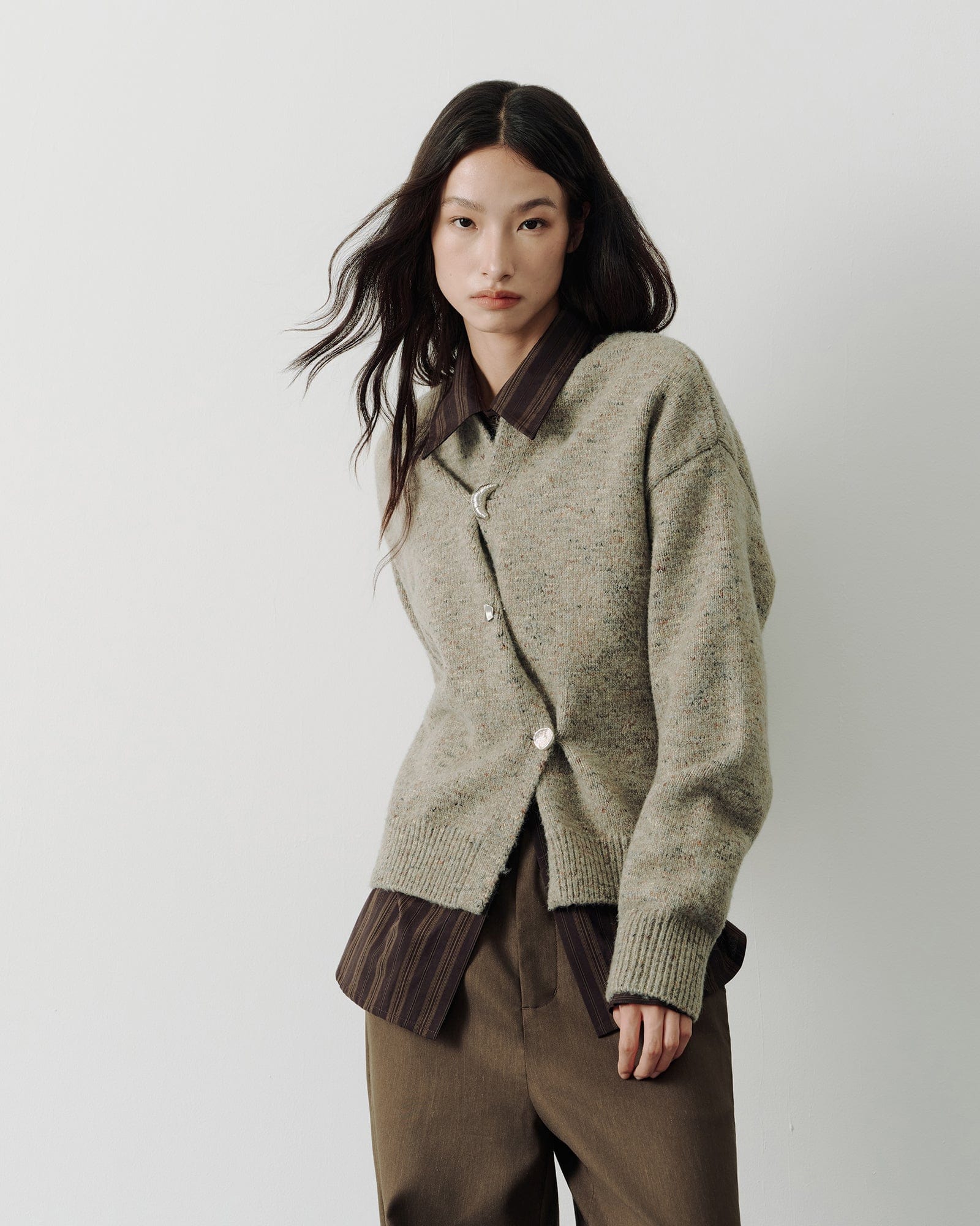 SAME FLOW Asymmetrical Button Wool-Blend Cardigan