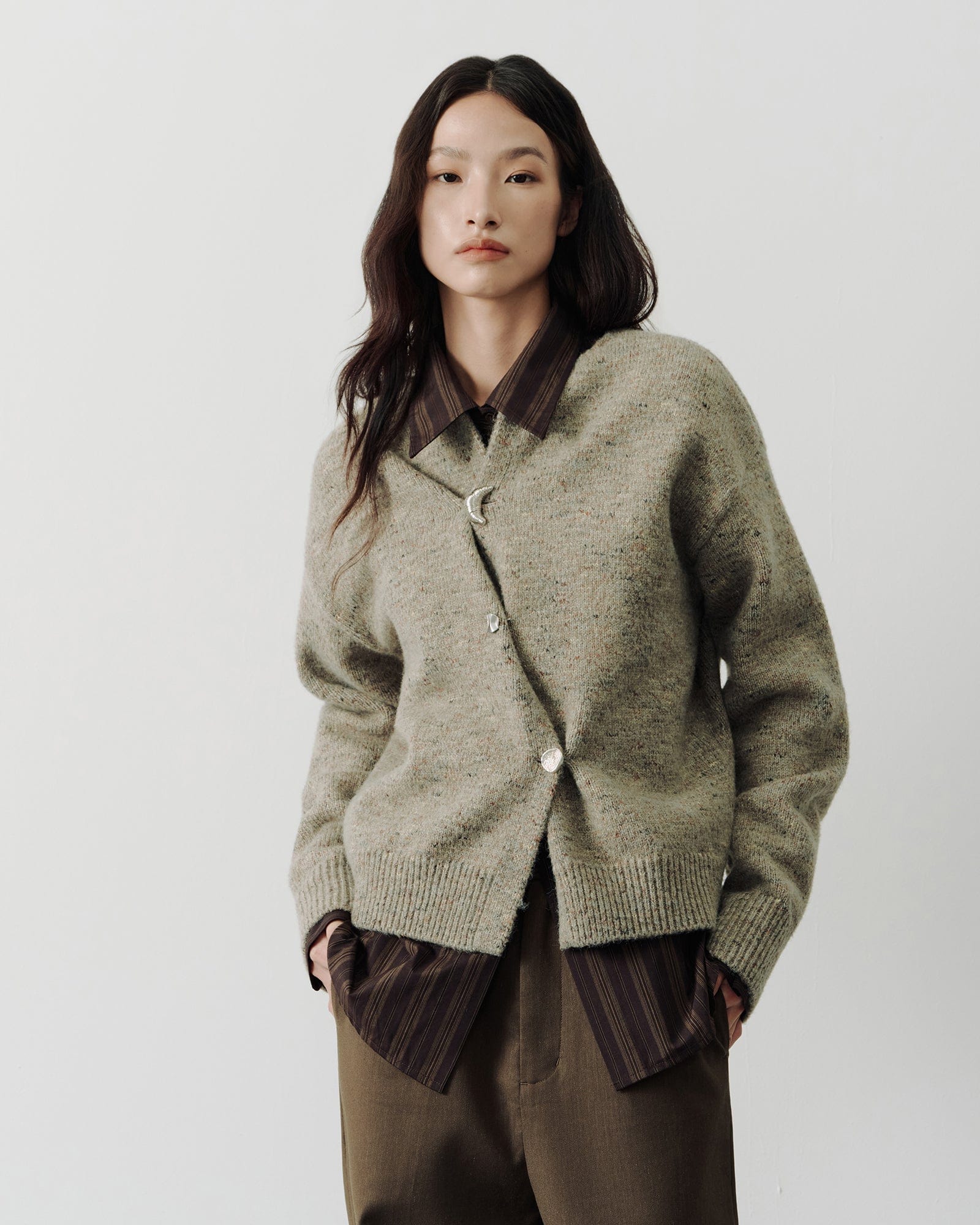 SAME FLOW Asymmetrical Button Wool-Blend Cardigan