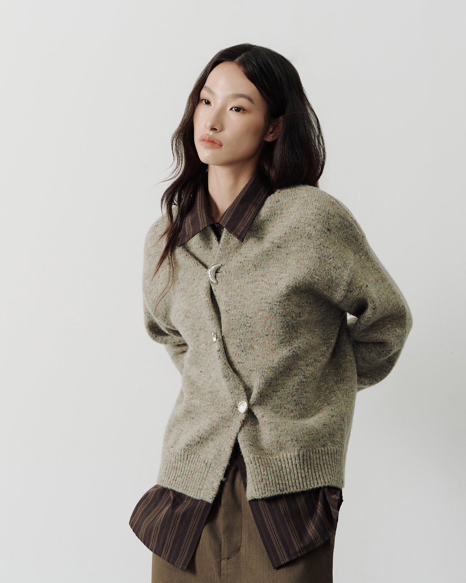 SAME FLOW Asymmetrical Button Wool-Blend Cardigan