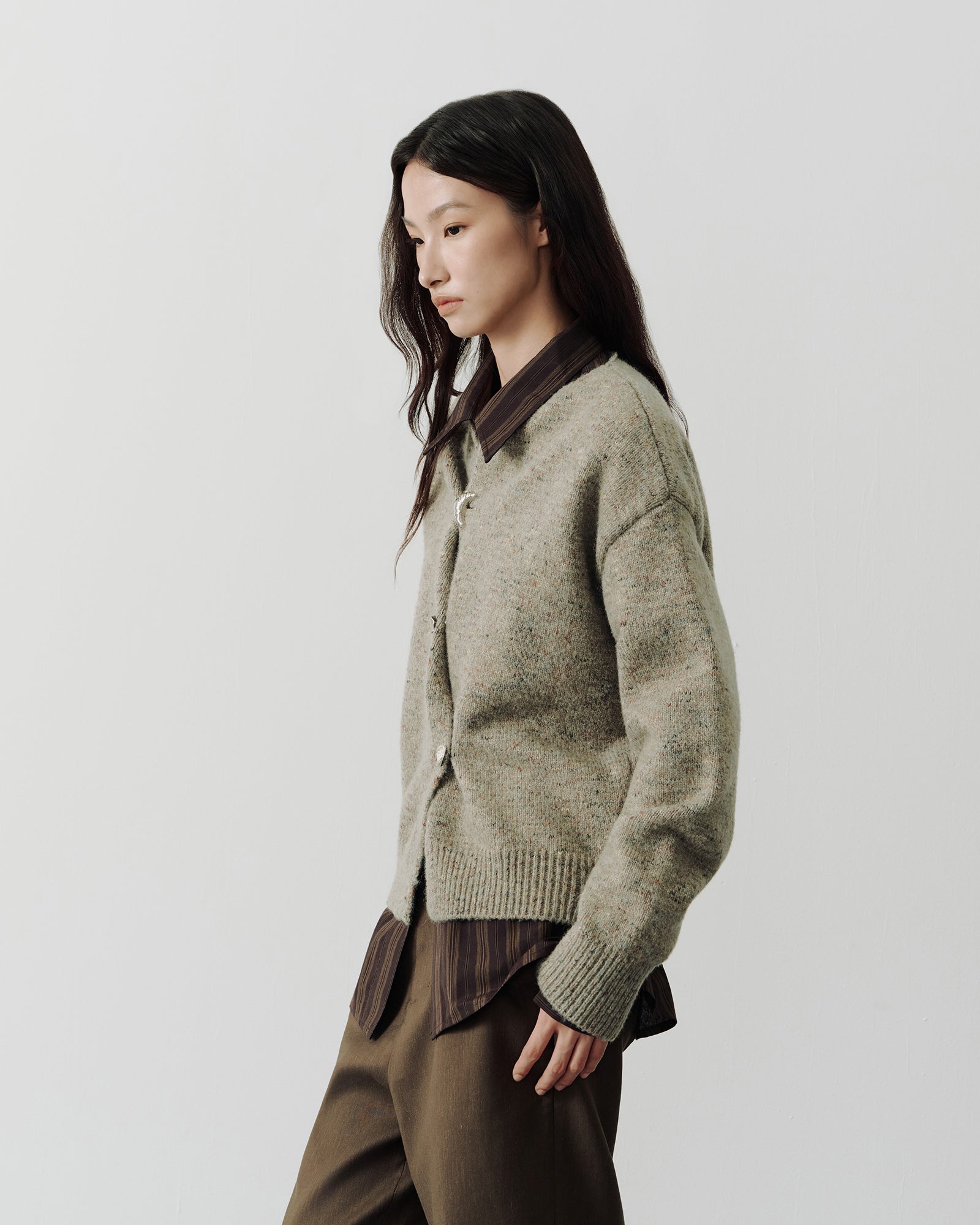 SAME FLOW Asymmetrical Button Wool-Blend Cardigan