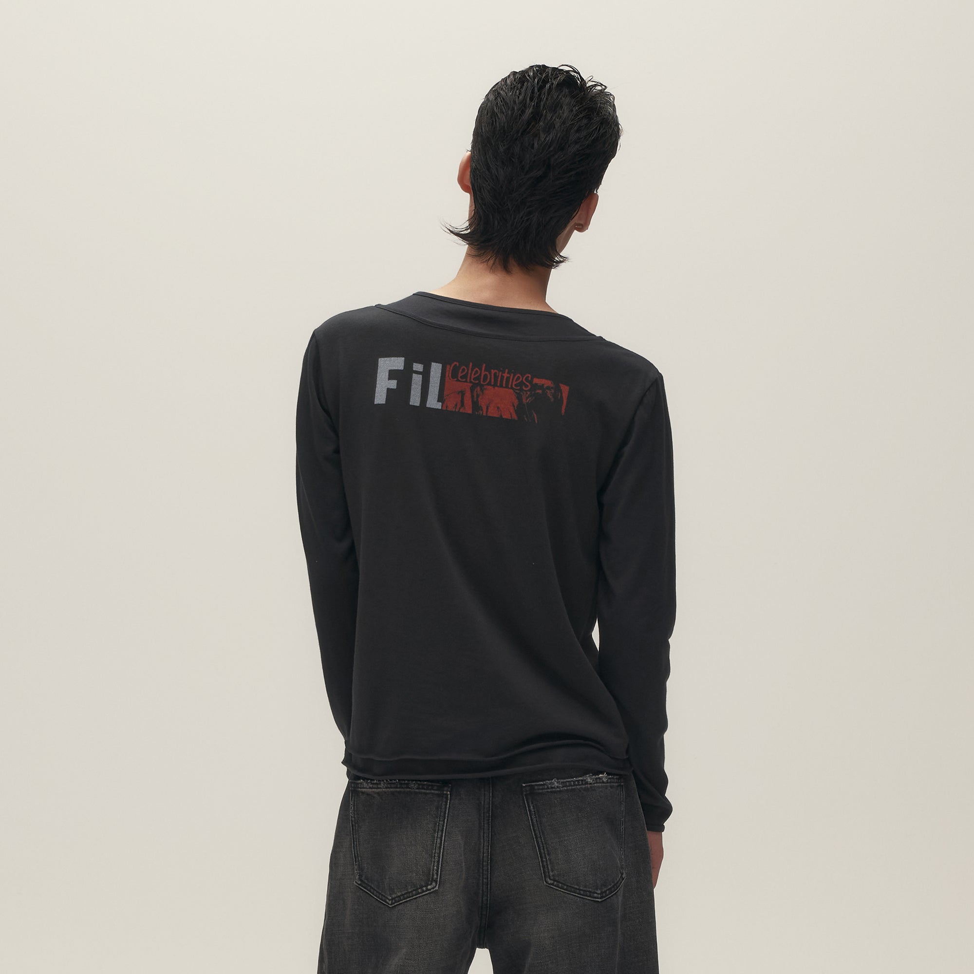 SAVAGEGROWTHWORLD Graphic Double-Layer Neckline Long-Sleeve Tee