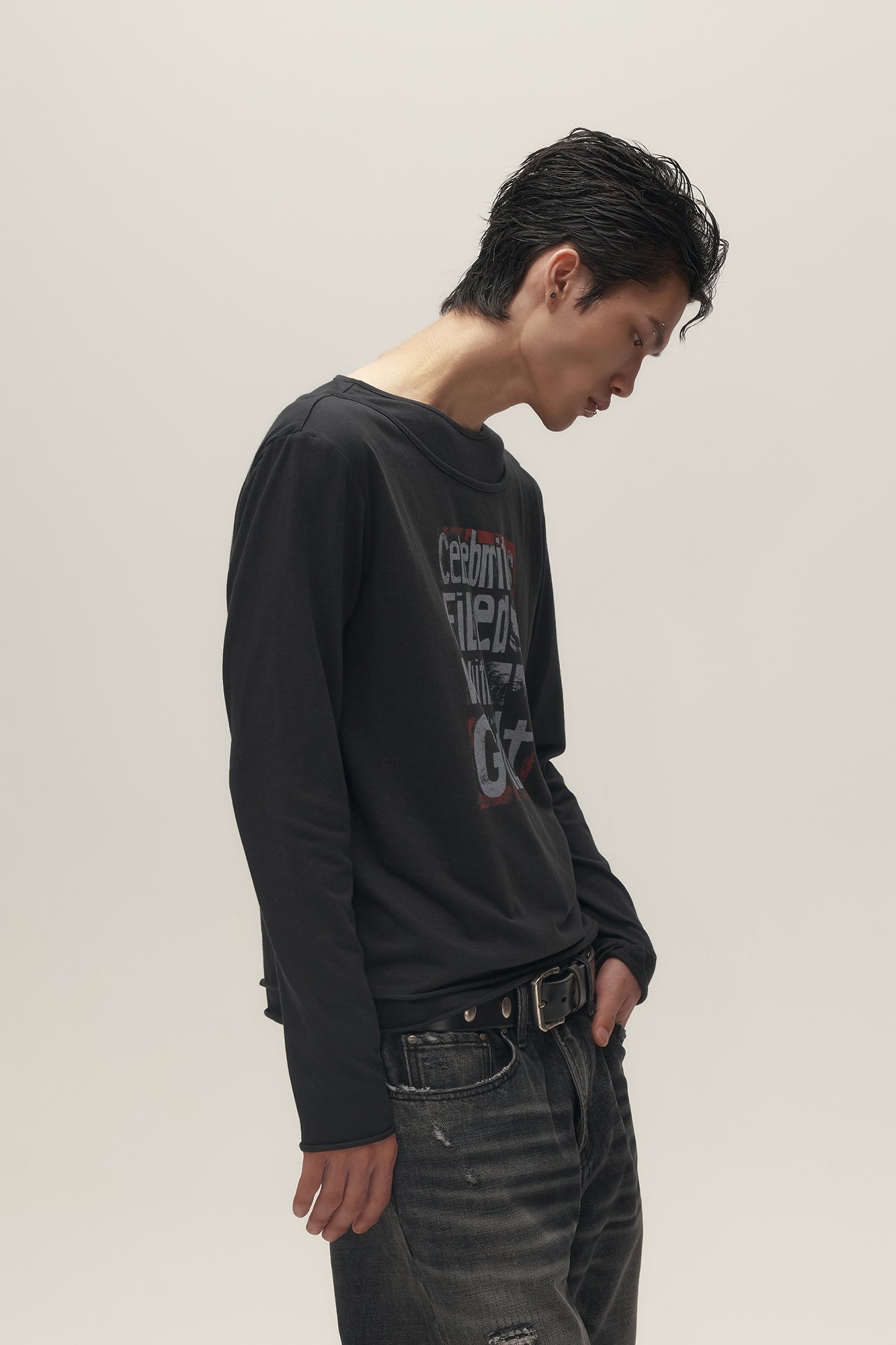 SAVAGEGROWTHWORLD Graphic Double-Layer Neckline Long-Sleeve Tee, premium urban and streetwear designers apparel on PROJECTISR.com, SAVAGEGROWTHWORLD