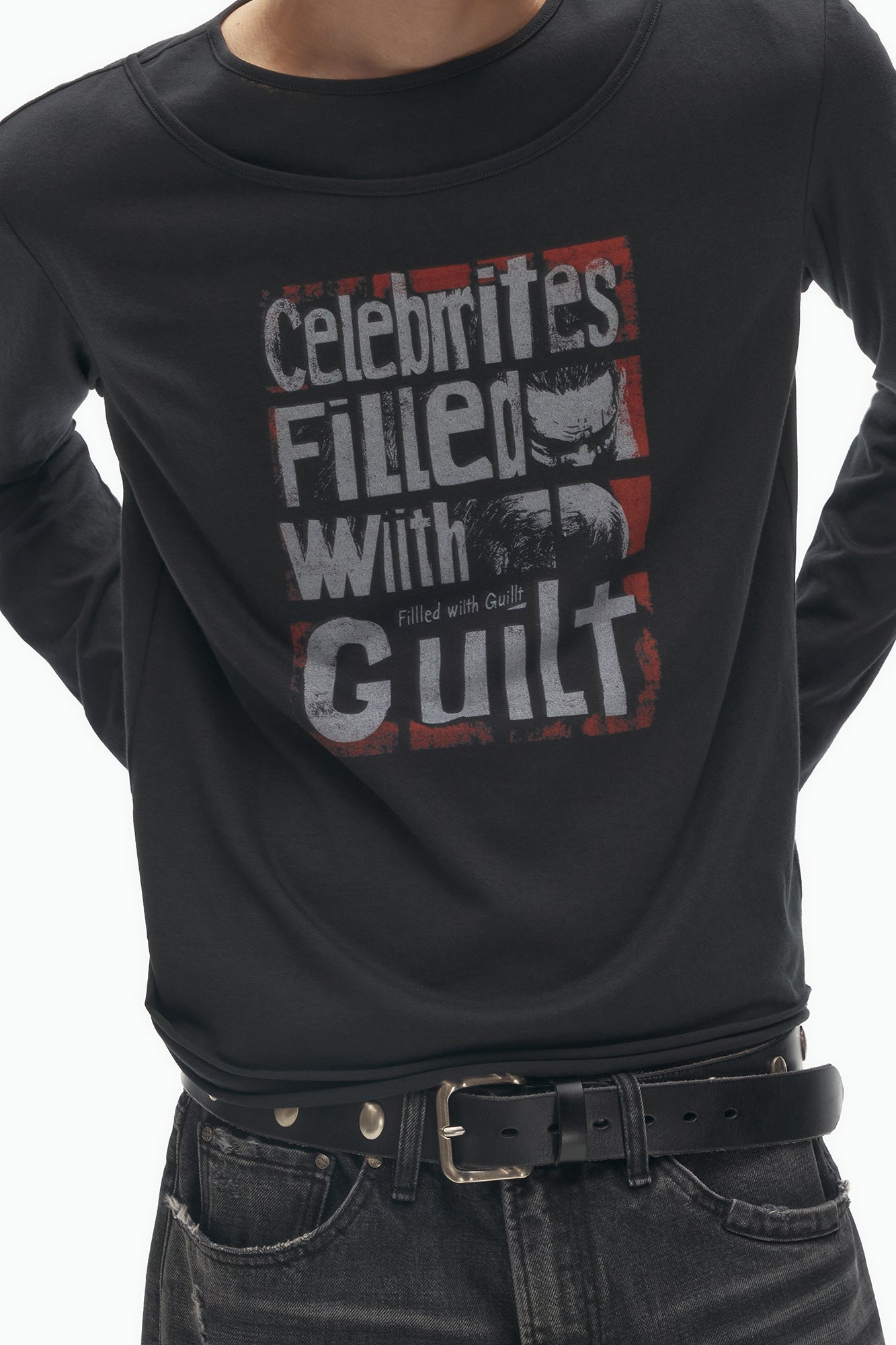 SAVAGEGROWTHWORLD Graphic Double-Layer Neckline Long-Sleeve Tee, premium urban and streetwear designers apparel on PROJECTISR.com, SAVAGEGROWTHWORLD