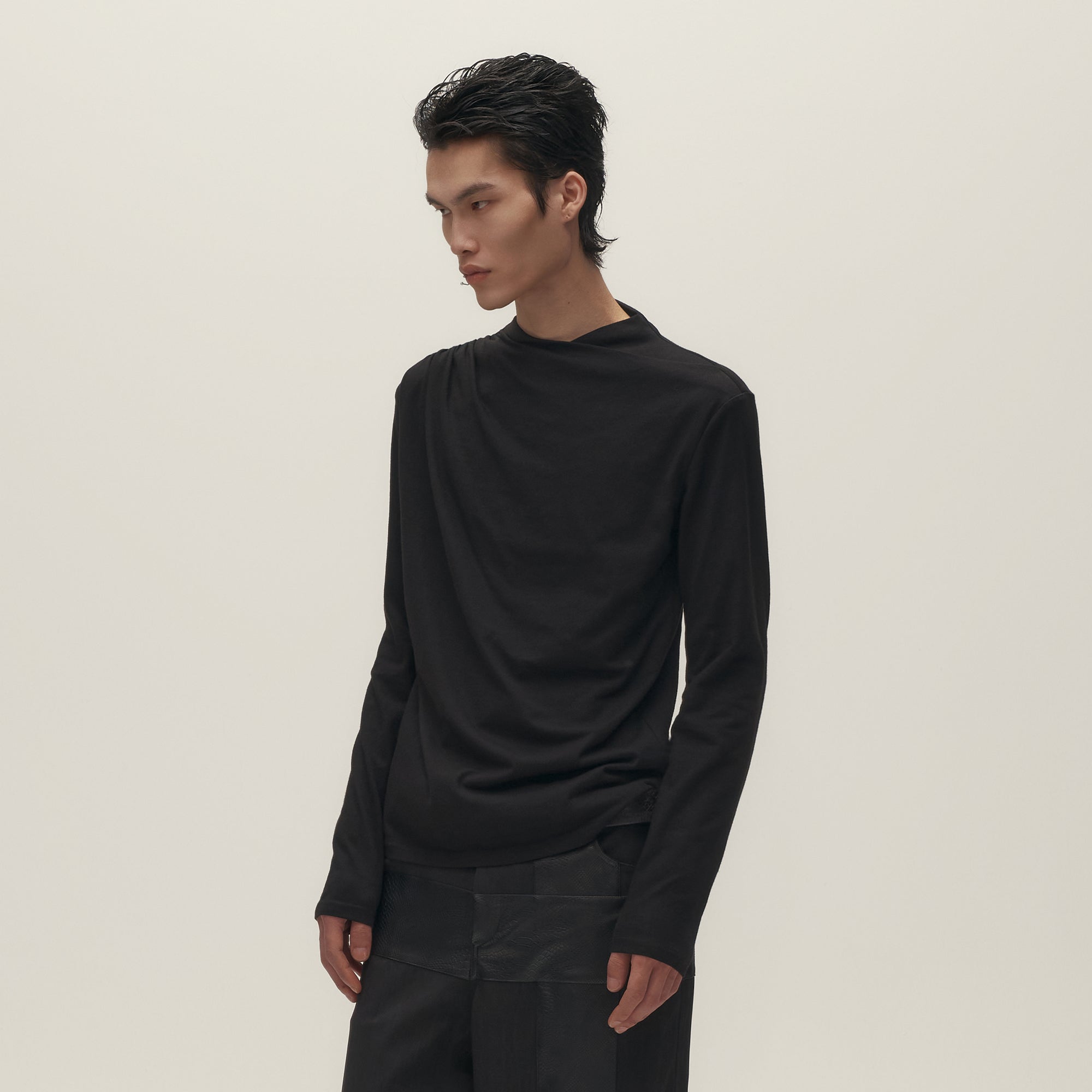 SAVAGEGROWTHWORLD Asymmetrical Drape Long-Sleeve Tee