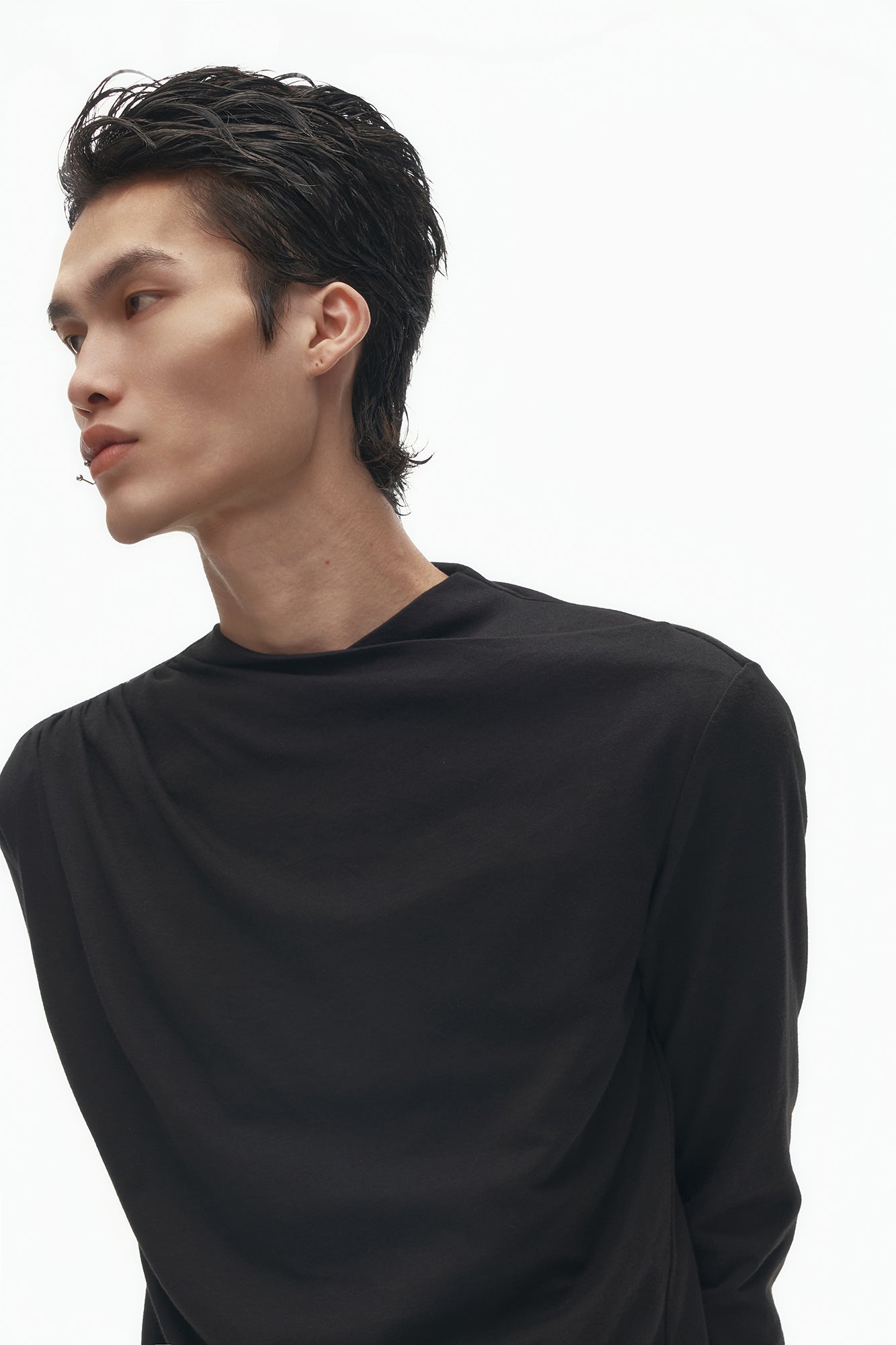 SAVAGEGROWTHWORLD Asymmetrical Drape Long Sleeve Tee, premium urban and streetwear designers apparel on PROJECTISR.com, SAVAGEGROWTHWORLD