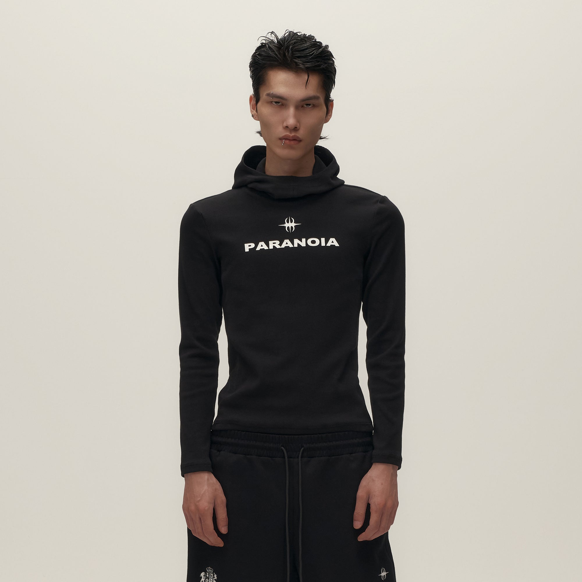 SAVAGEGROWTHWORLD Paranoia Graphic Balaclava Slim Hoodie