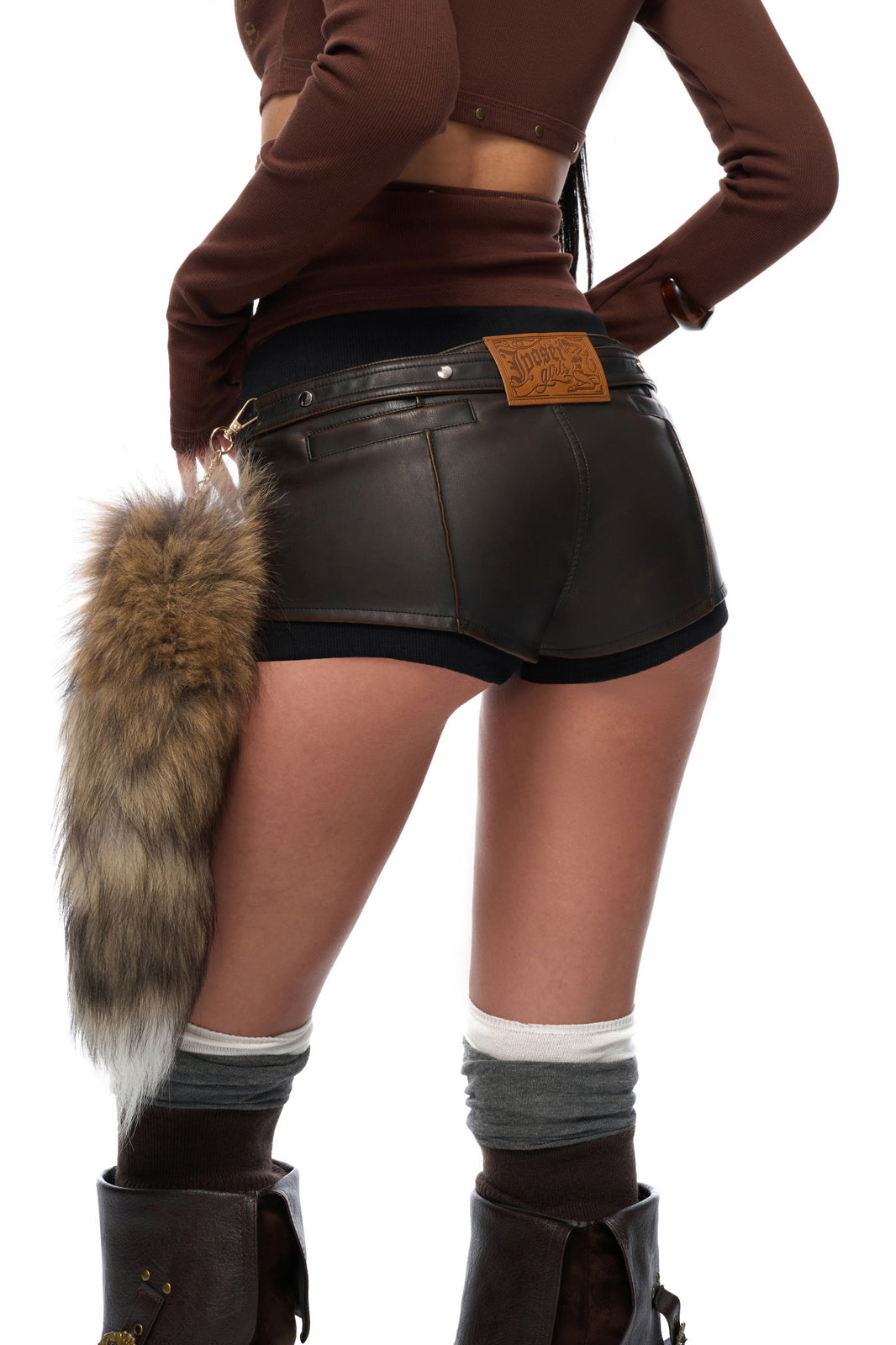 JYOSEI Asymmetrical Zip Faux Leather Hot Shorts