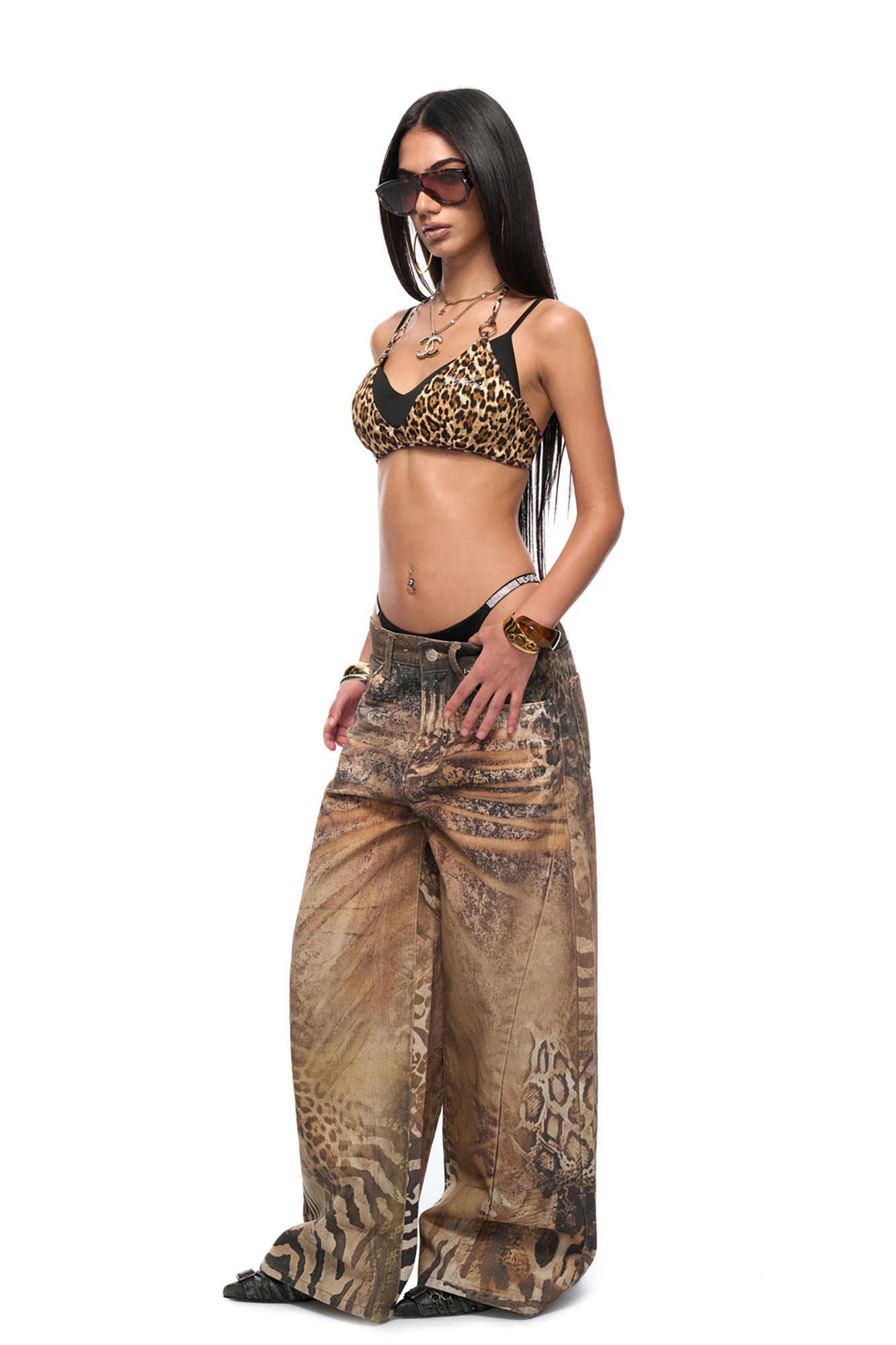 JYOSEI Leopard Full-Print Halter Layered Bra