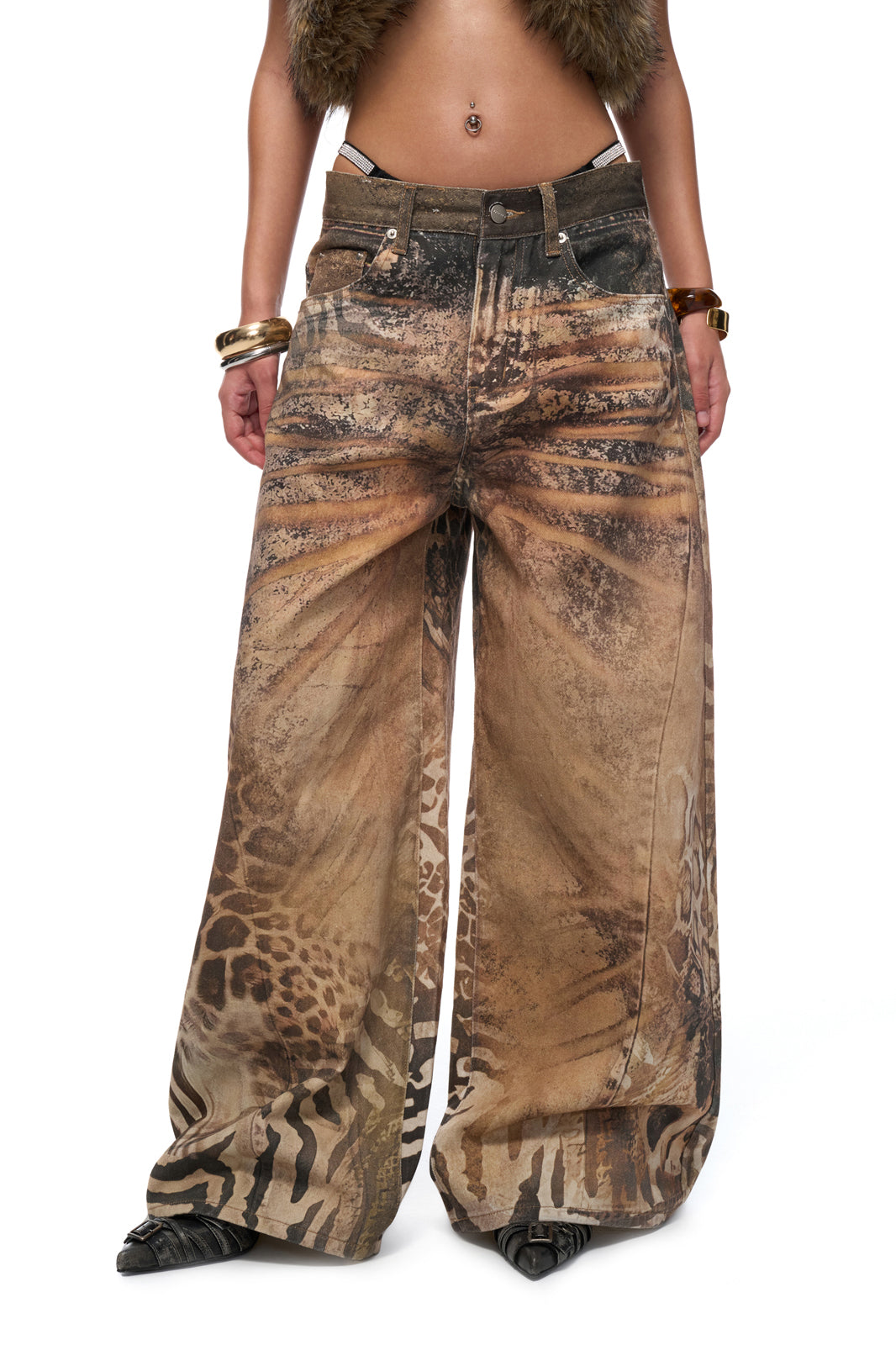 JYOSEI Retro Full-Print Animal Wide-Leg Jeans