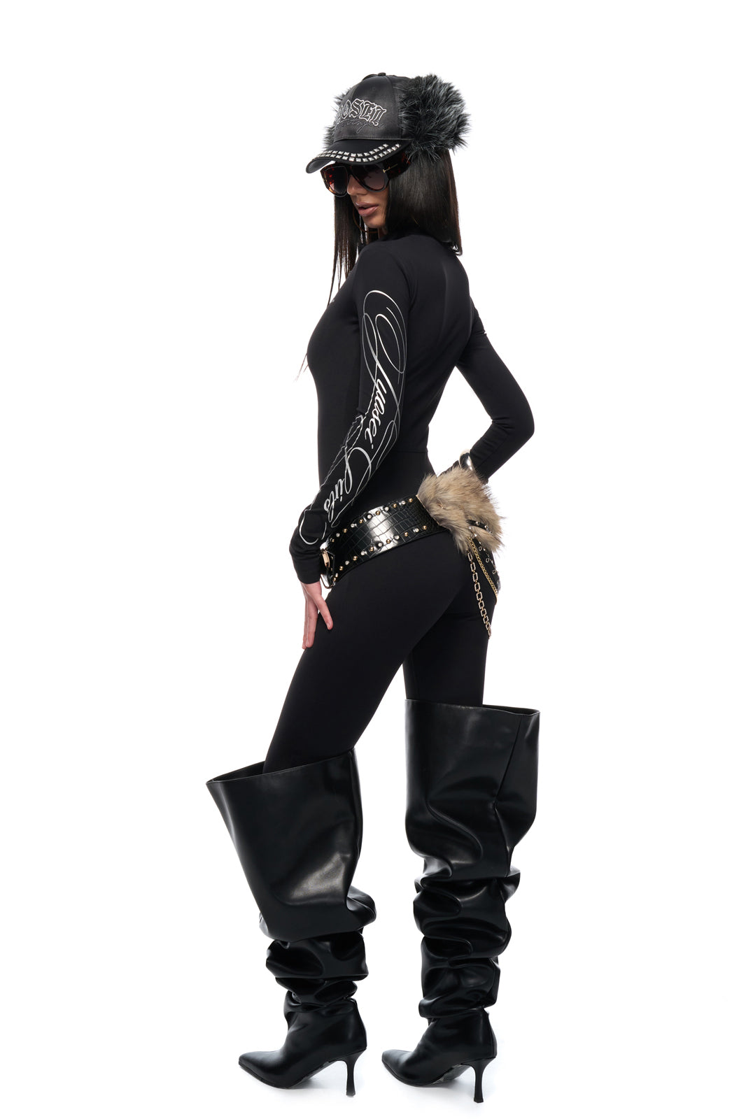 JYOSEI Faux Fur Chain-Drape Studded Belt