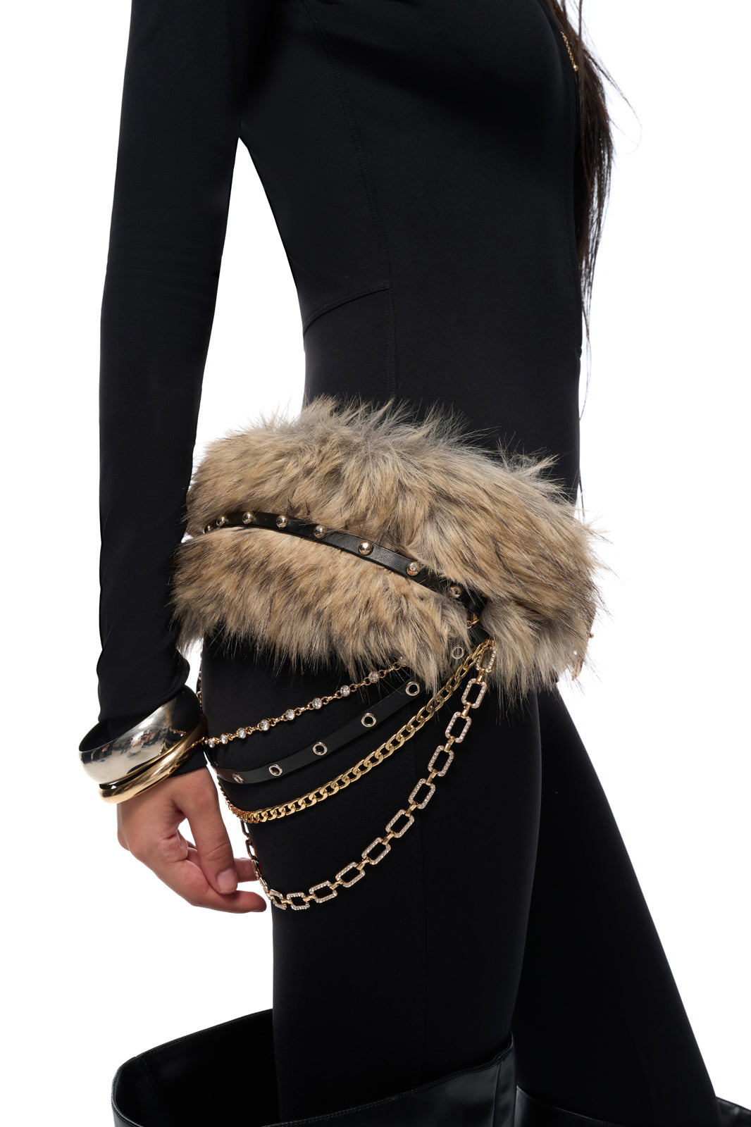 JYOSEI Faux Fur Chain-Drape Studded Belt
