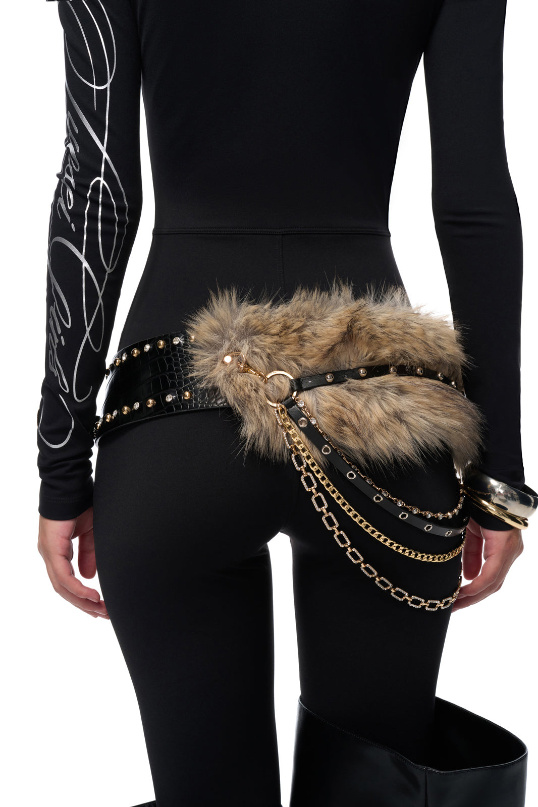JYOSEI Faux Fur Chain-Drape Studded Belt