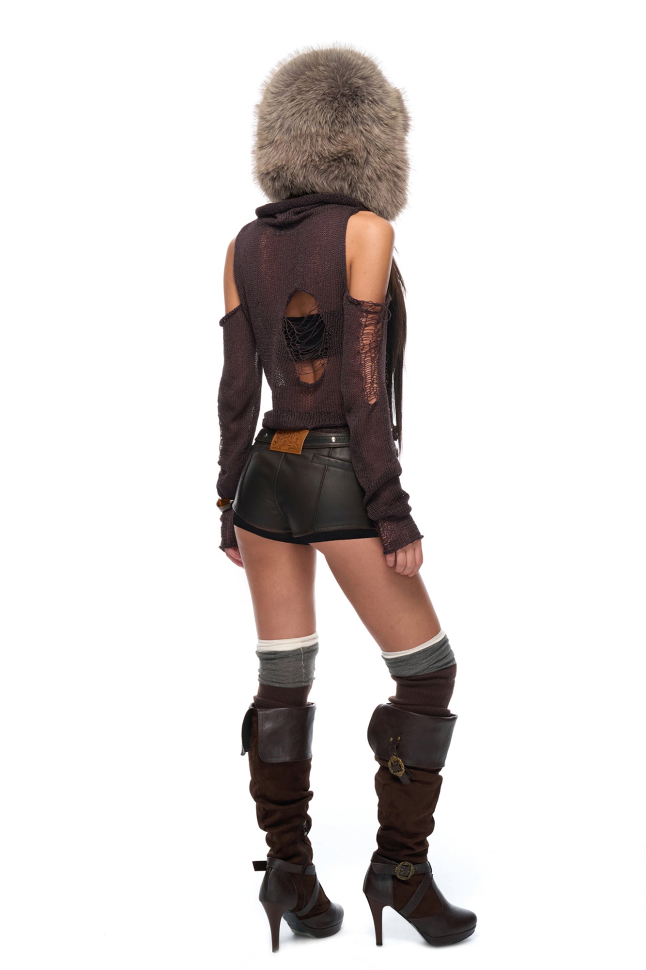 JYOSEI Asymmetrical Zip Faux Leather Hot Shorts