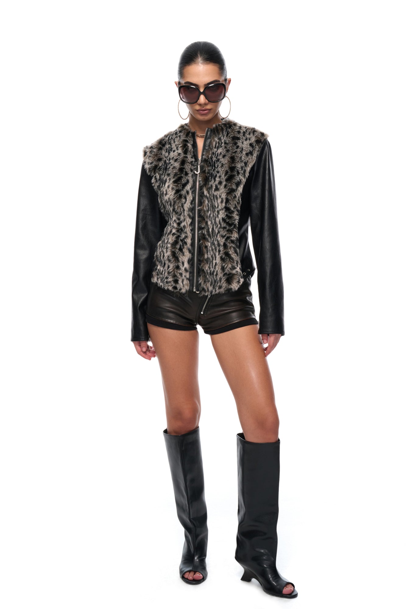 JYOSEI Asymmetrical Zip Faux Leather Hot Shorts