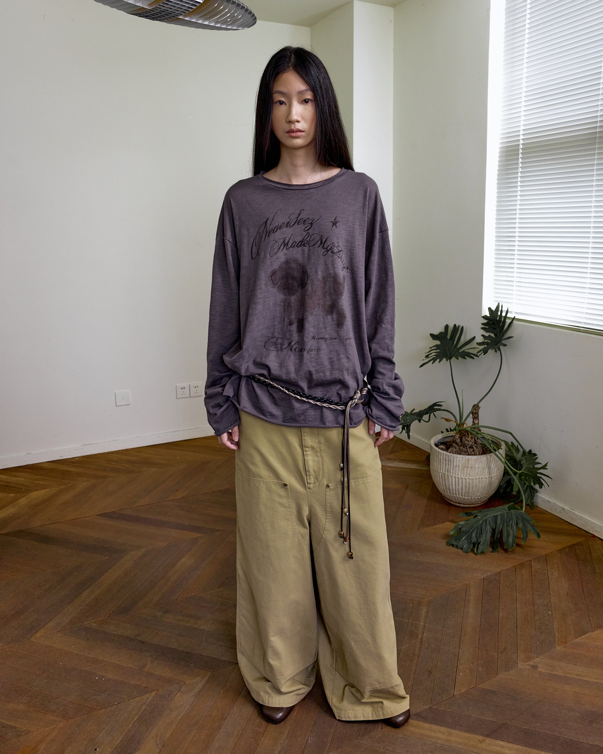 NEVERSEEZ Retro Studded Wide-Leg Trousers